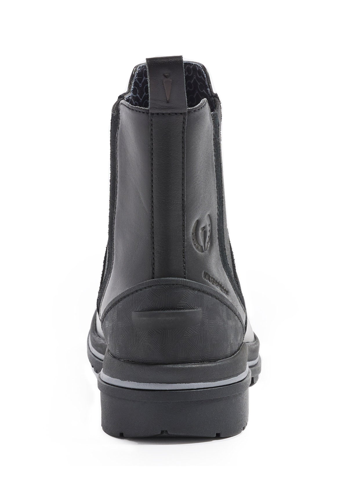 Back view of the Coachella Pull On Waterproof Barn Boot in Black, showcasing the leather pull-tab and semi-fitted 6-inch shaft.