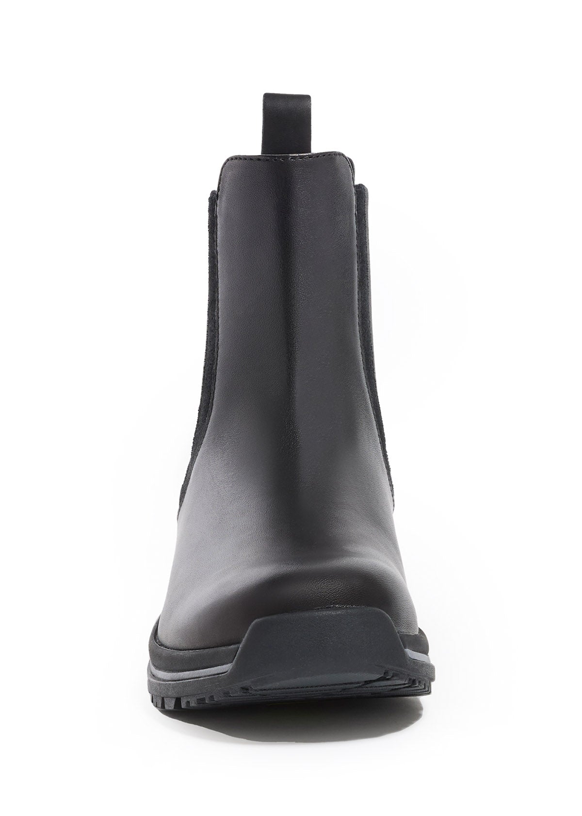 Front view of the Coachella Pull On Waterproof Barn Boot in Black, featuring the durable Nappa leather upper and seamless RideDry™ waterproof technology.