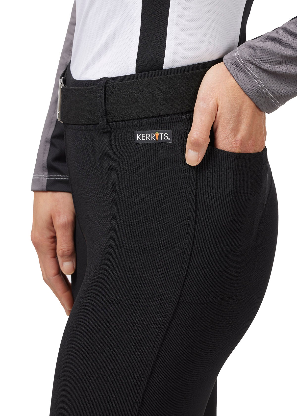Image focusing on the back pocket, illustrating its placement and accessibility while maintaining a stylish look