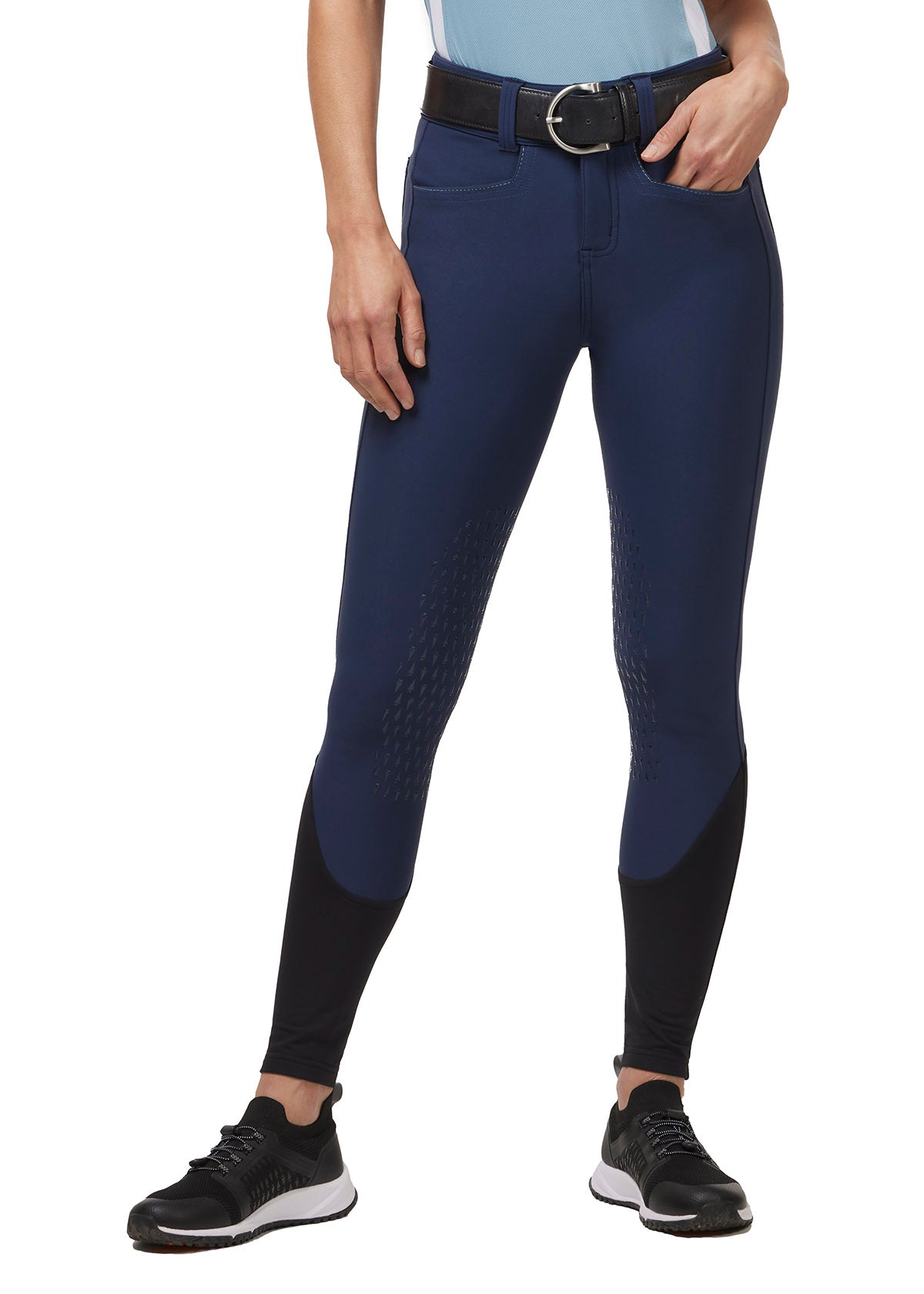 Front view of the Kerrits K-Flex™ Knee Patch Breech in Nightsky, showcasing the sleek, tailored fit and mid-rise waistband.
