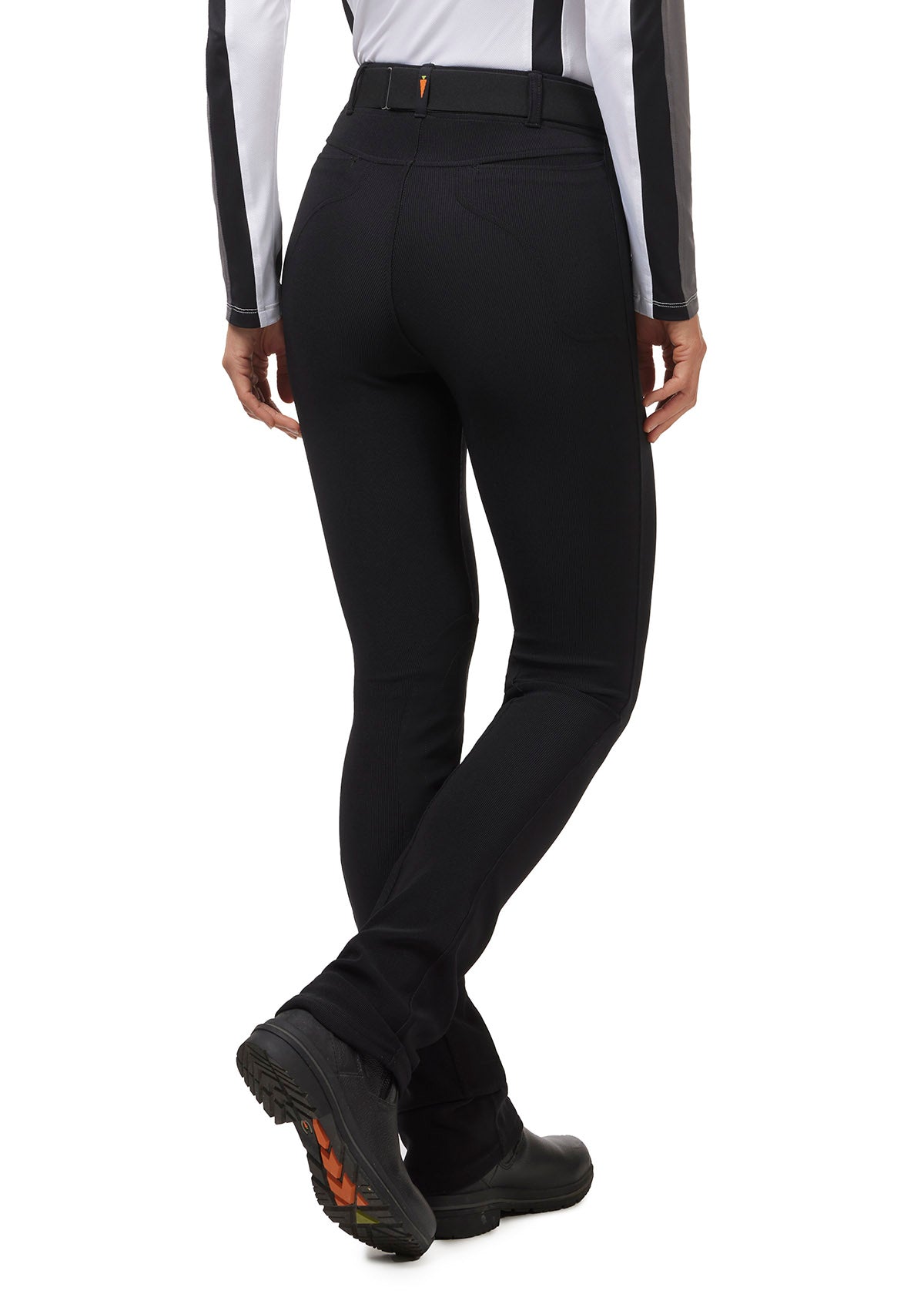 Back view of the Microcord™ Knee Patch Pocket Tight in Black, showcasing the seamless construction and flattering silhouette.