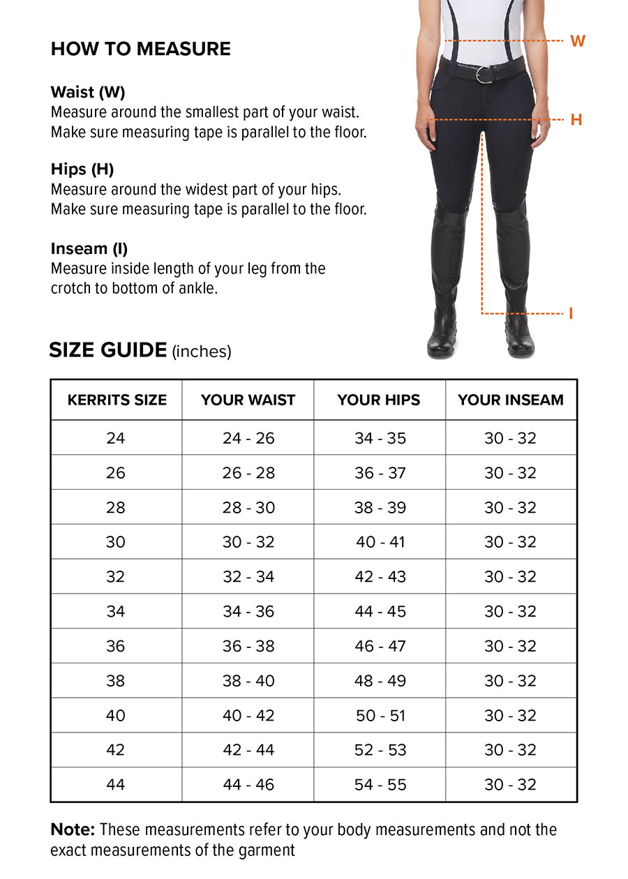 Kerrits Breech Numeric Size Guide