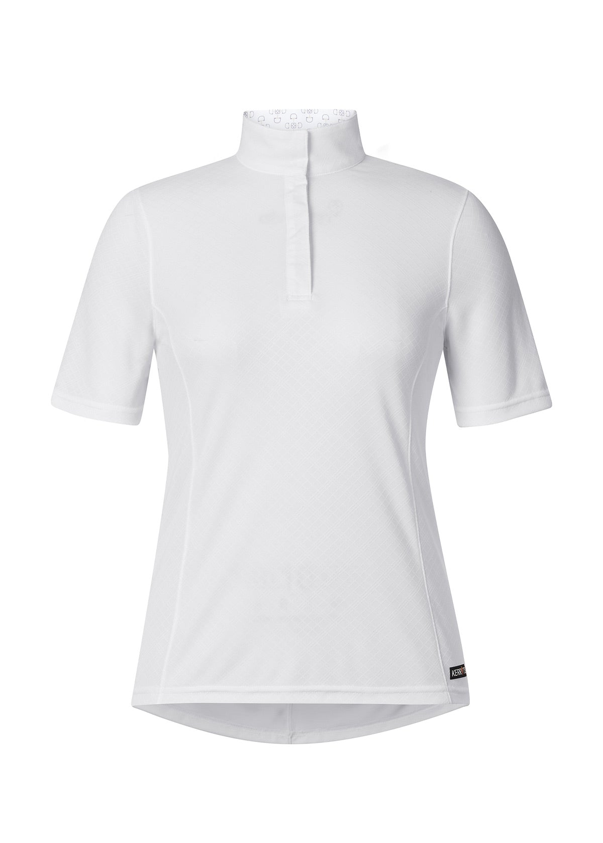 Flat lay of the Encore Short Sleeve Show Shirt in white, displaying the textured Ice Fil® Diamond Tech fabric and crisp show-ready design.