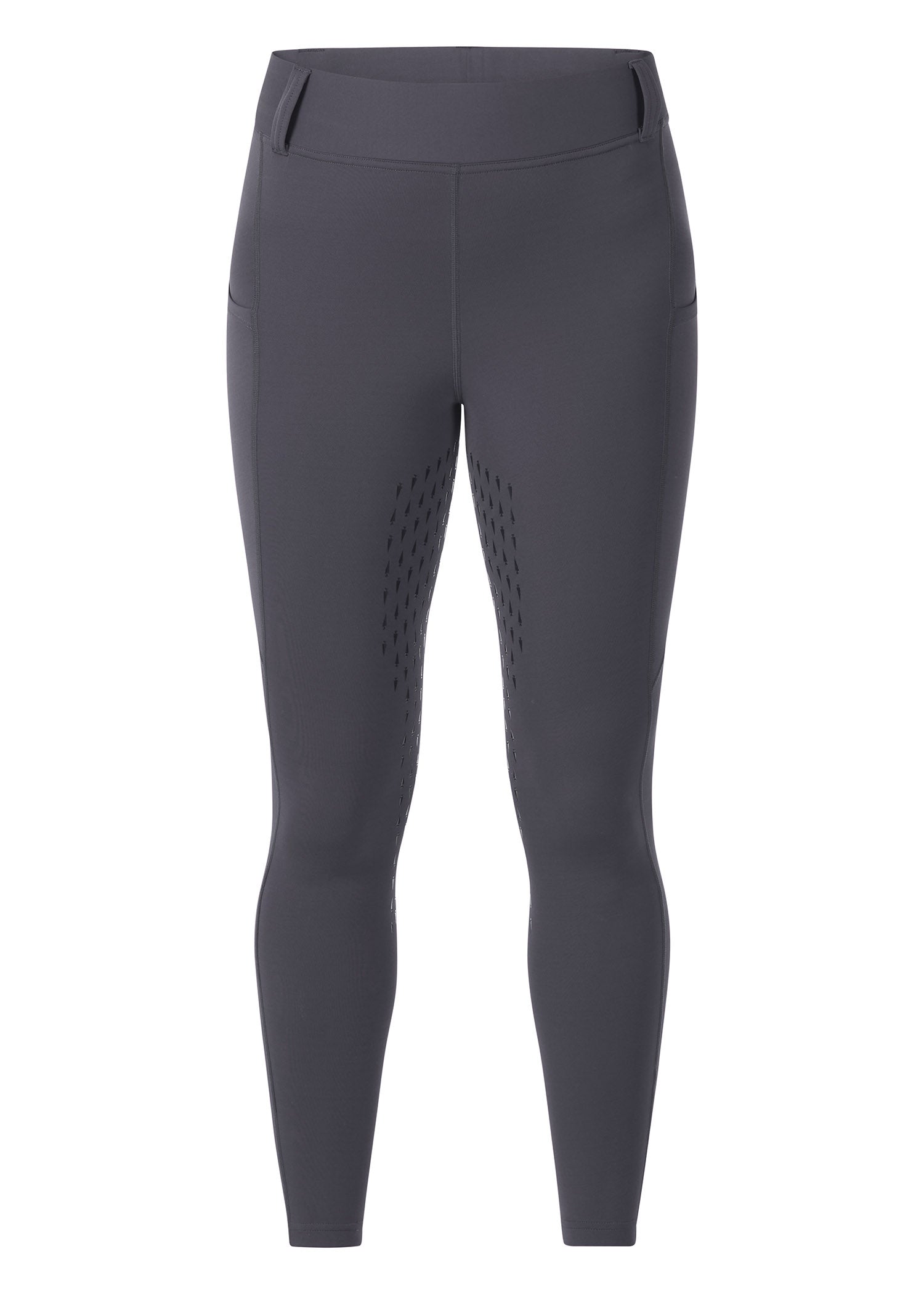 Flat lay of the Coolcore® Full Leg Tech Tight in Cinder, showcasing the front design with comfort waistband and side pockets.