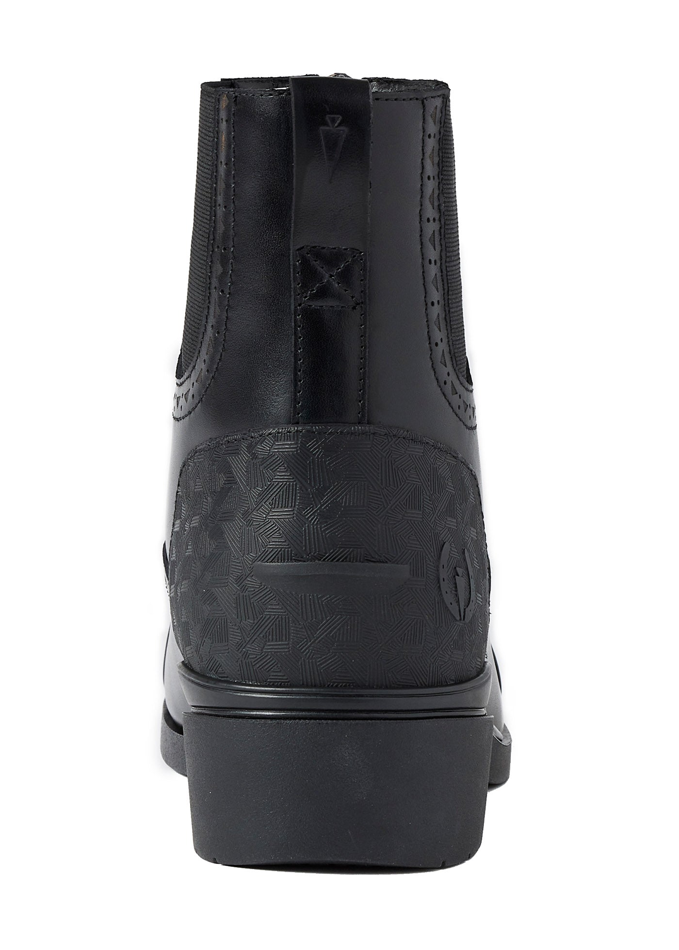 Back view of Kerrits Essence Waterproof Paddock Boot displaying the leather pull-tab and SpurSync™ molded heel designed for secure spur positioning.