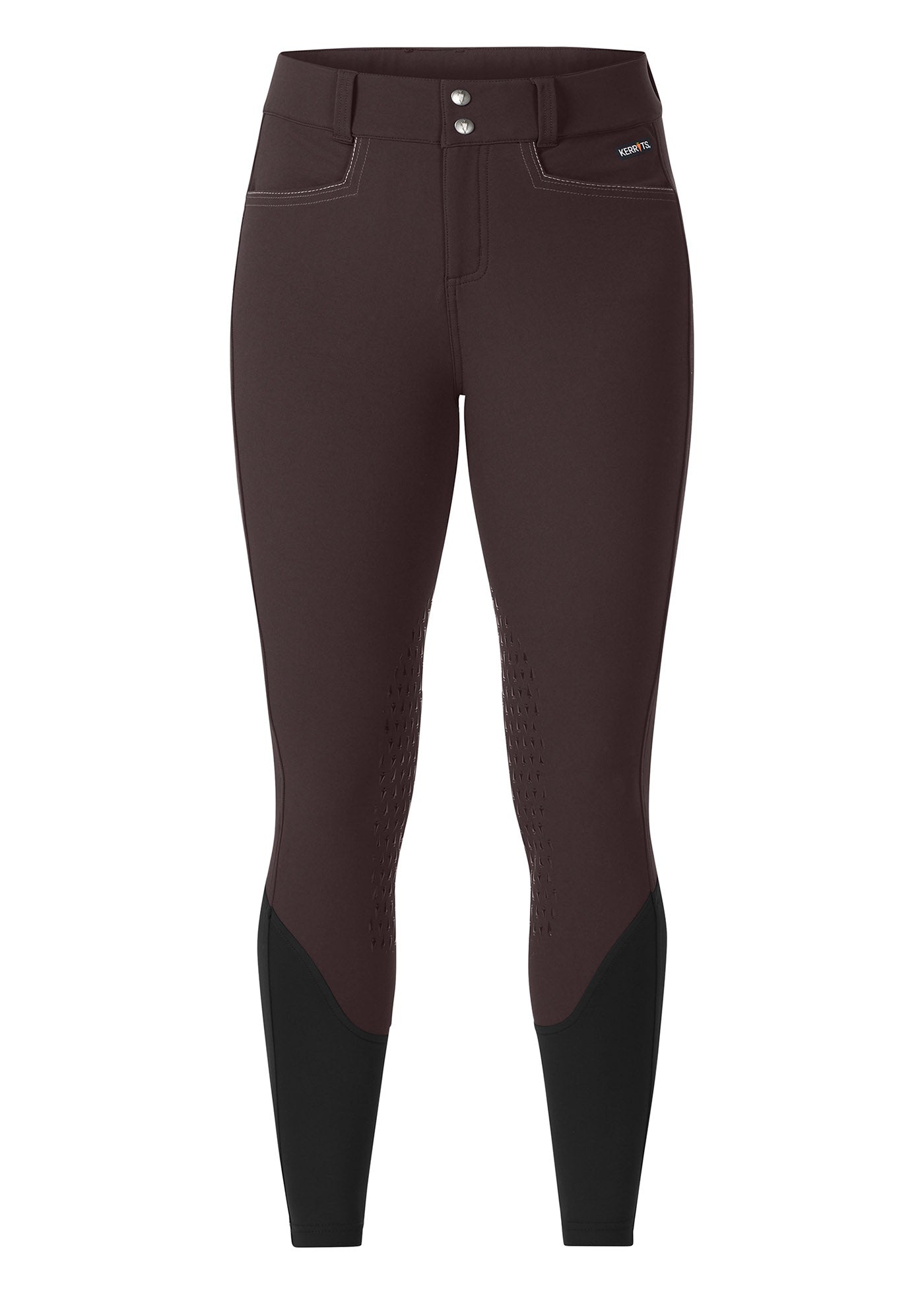 Flat lay of the Kerrits K-Flex™ Knee Patch Breech in Seal, displaying the structured front design and mid-rise waistband.