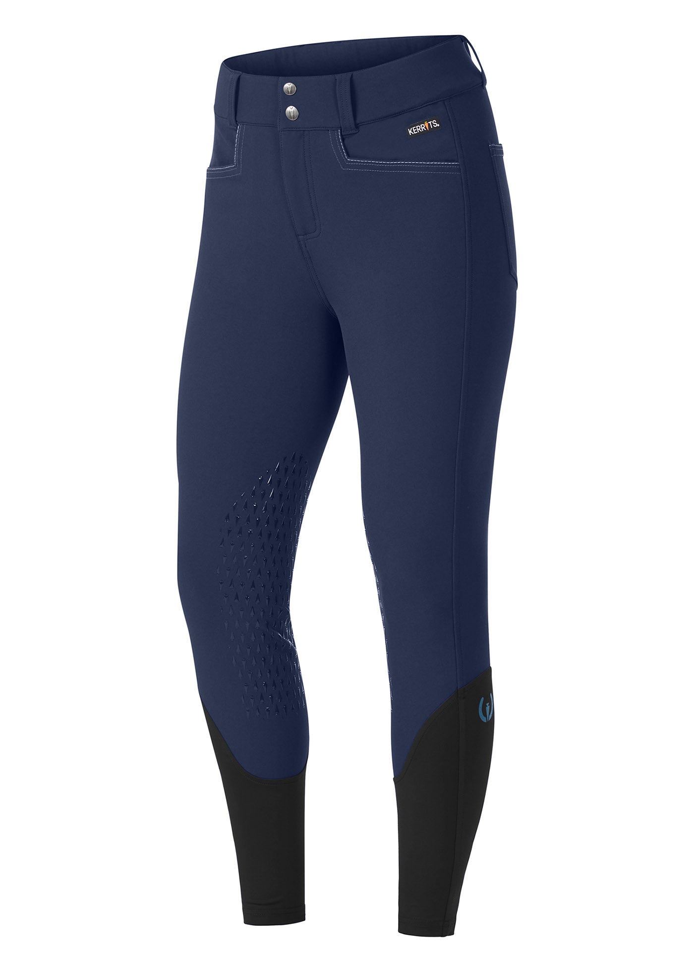 Flat lay of the Kerrits K-Flex™ Knee Patch Breech, highlighting the streamlined side pocket and knee patch placement.