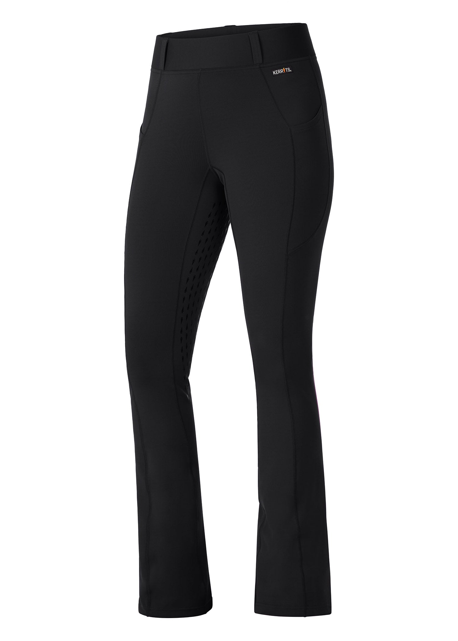 Flat lay of the Coolcore® Full Leg Bootcut Riding Tight in Black, showcasing its sleek design and breathable fabric.