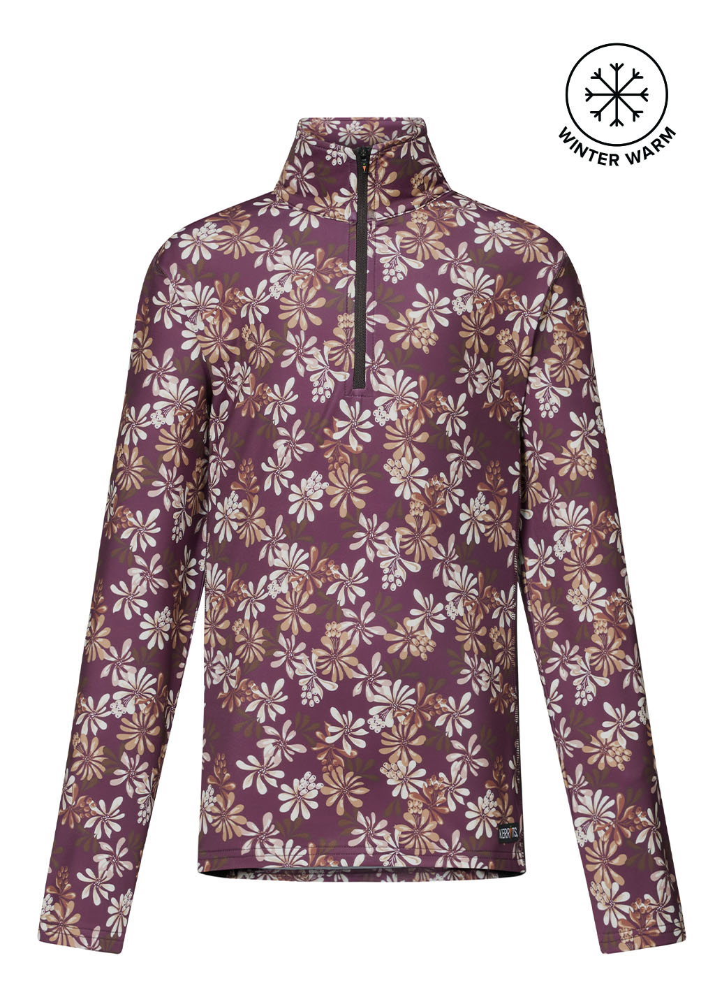 Flat lay of the fleece top, front side up, displaying the equestrian print and quarter-zip collar