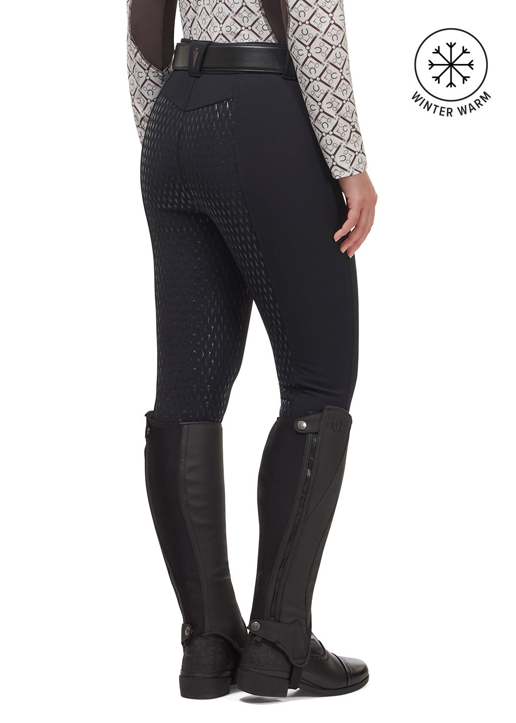 Back view of black 3-Season Tailored Full Seat Breech, featuring the silicone full seat for maximum grip in the saddle.