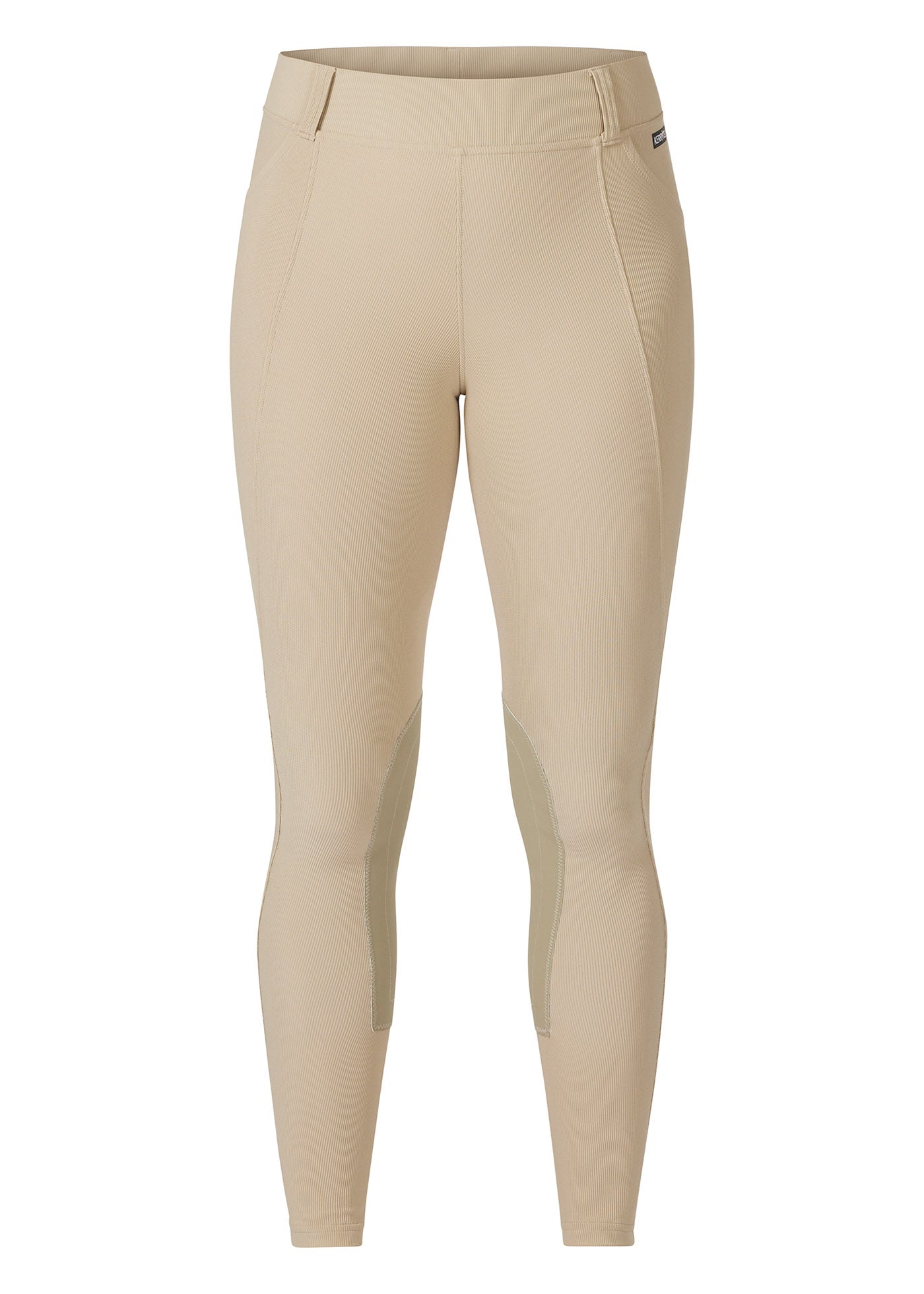 Flat lay of the Microcord™ Knee Patch Pocket Tight in Tan, showing the front profile, two pockets and waistband design.
