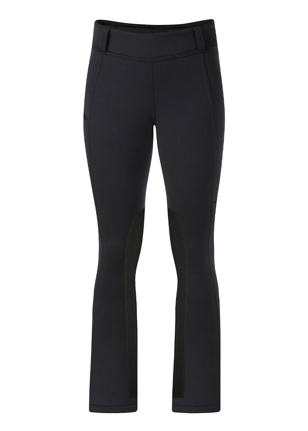 Sit Tight Wind Pro® Knee Patch Bootcut laid flat, front view, displaying the regular-rise waistband and knee patch placement