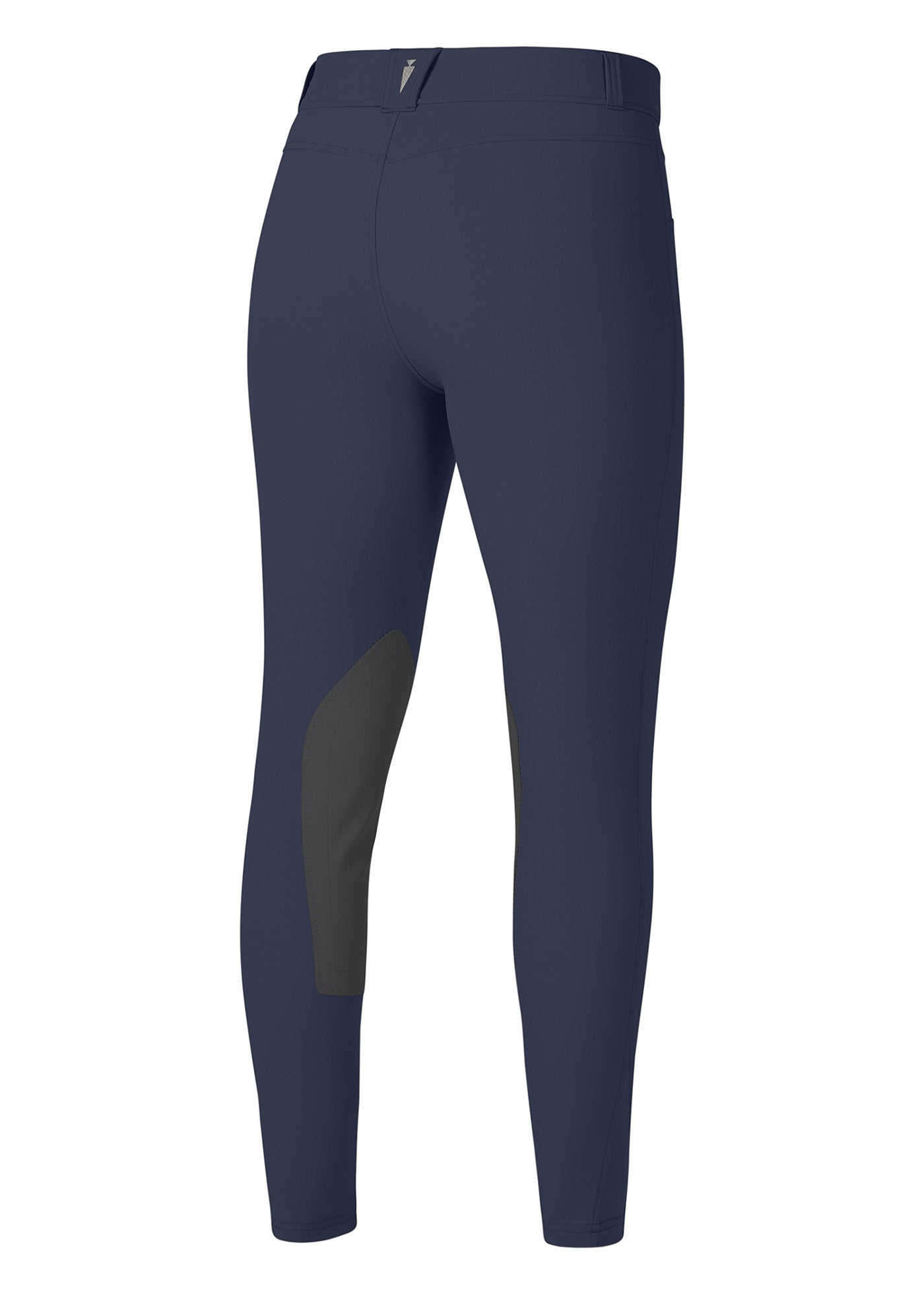 Back view of the Crossover II® Knee Patch Riding Breech in Navy, showcasing the comfort waistband with belt loops and the streamlined design.
