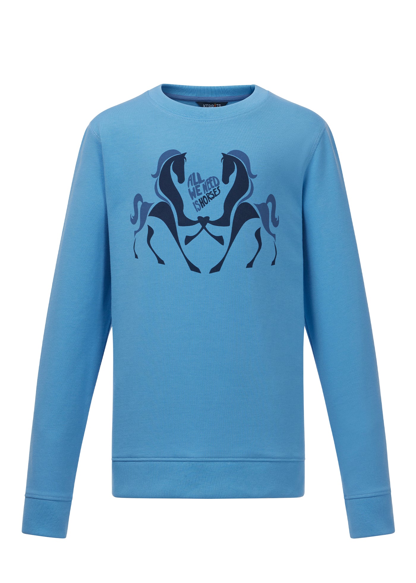 Flat lay of the sweatshirt, showcasing the front graphic, ribbed details, and soft fabric texture