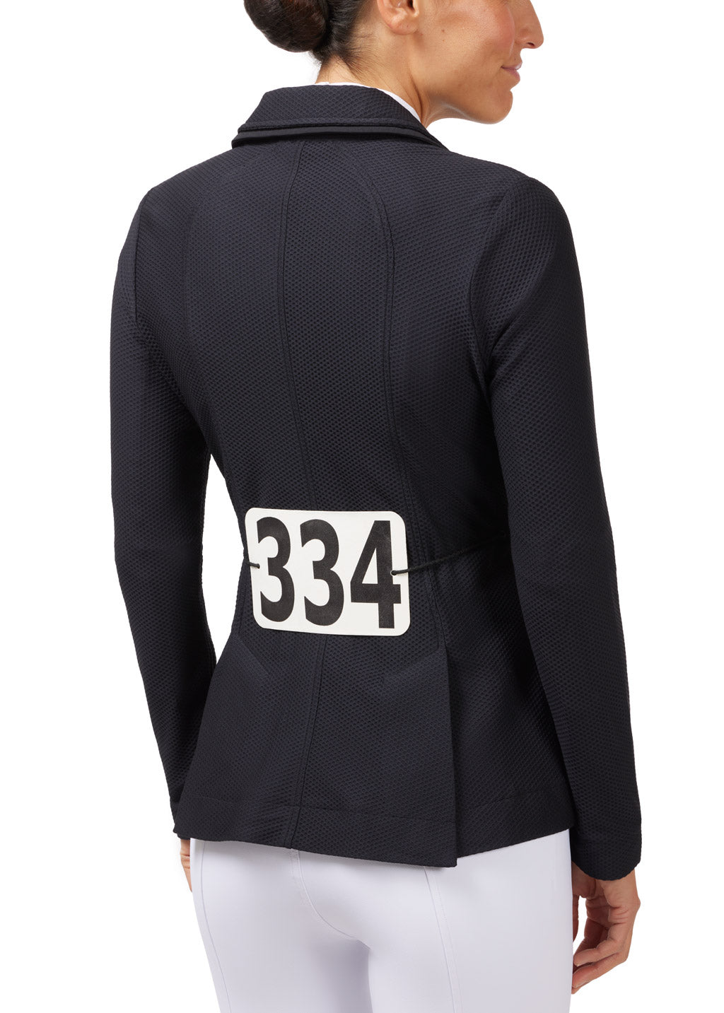 A detail view of the eyelets at waist hold number card strings