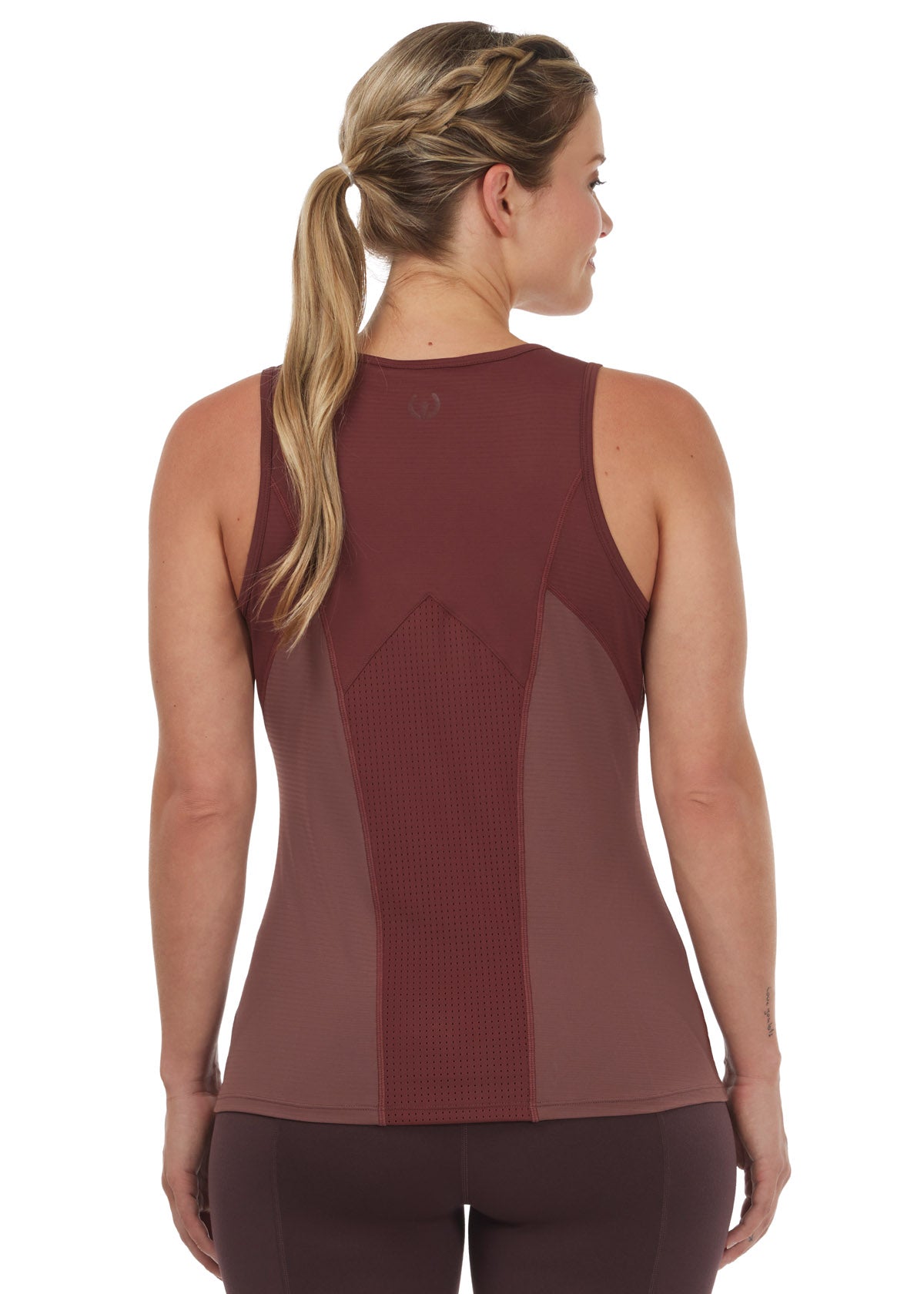 Back view of the Kerrits Freedom Tech Riding Tank Top, showcasing the strategic back mesh panel designed for optimal cooling and breathability.