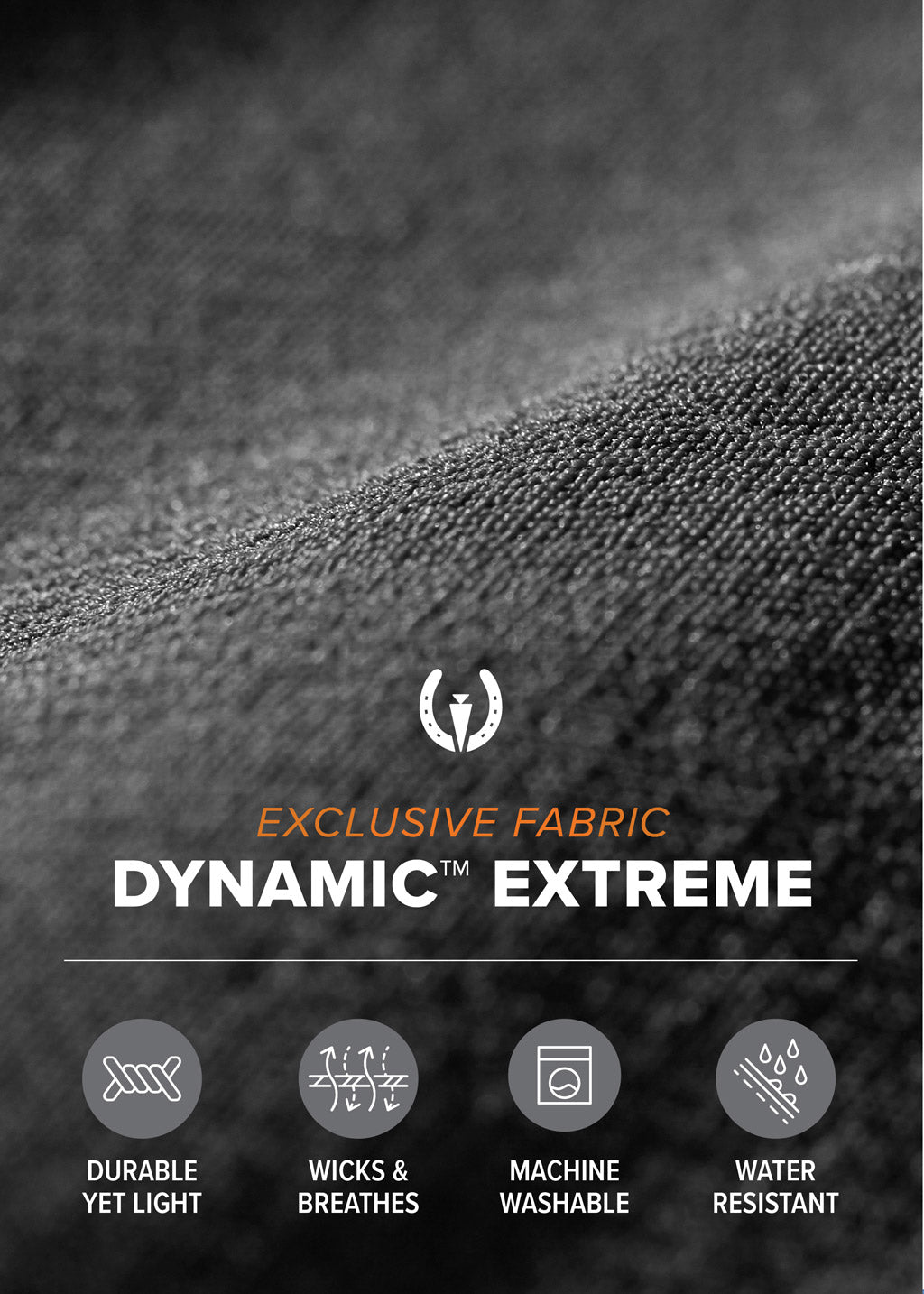Close-up of the the durable Dynamic Extreme fabric in Black, which is moisture-wicking and breathable.