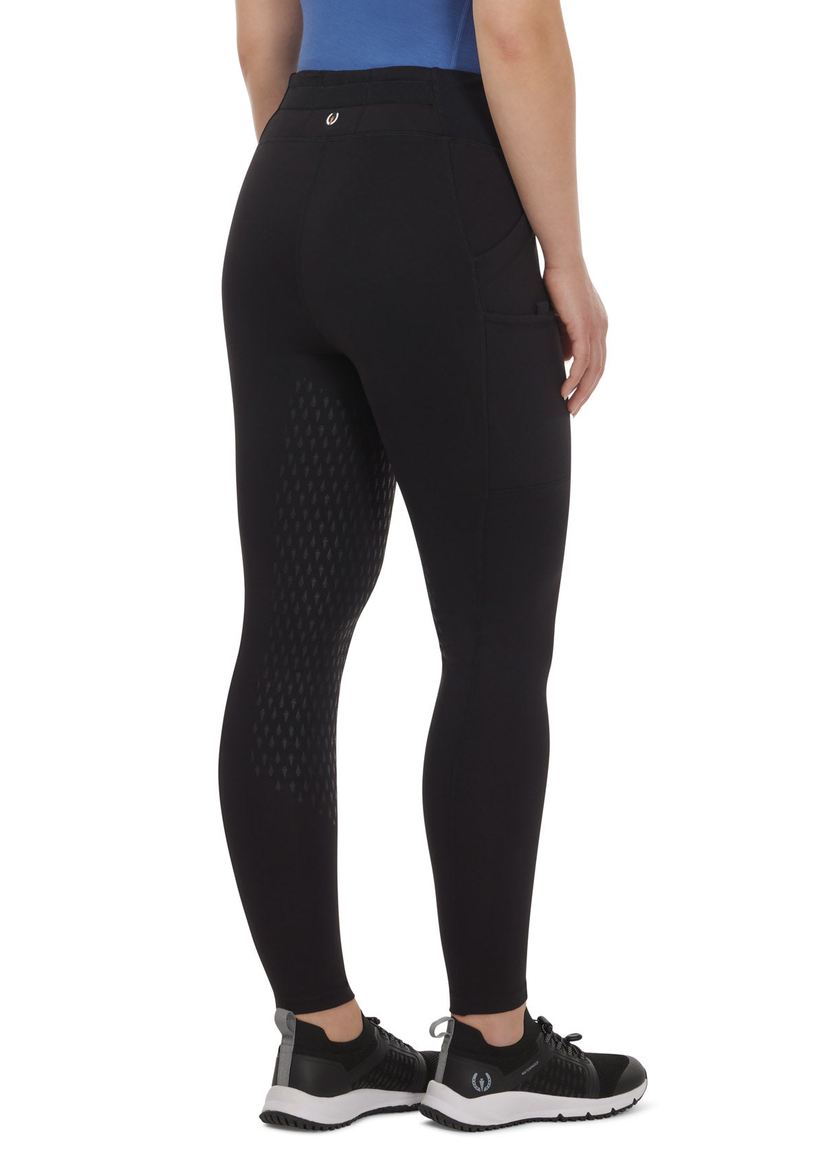 Back view of the Solutions Full Leg Pocket Utility Riding Tight in Black, showcasing the seamless construction and full-leg silicone grip.
