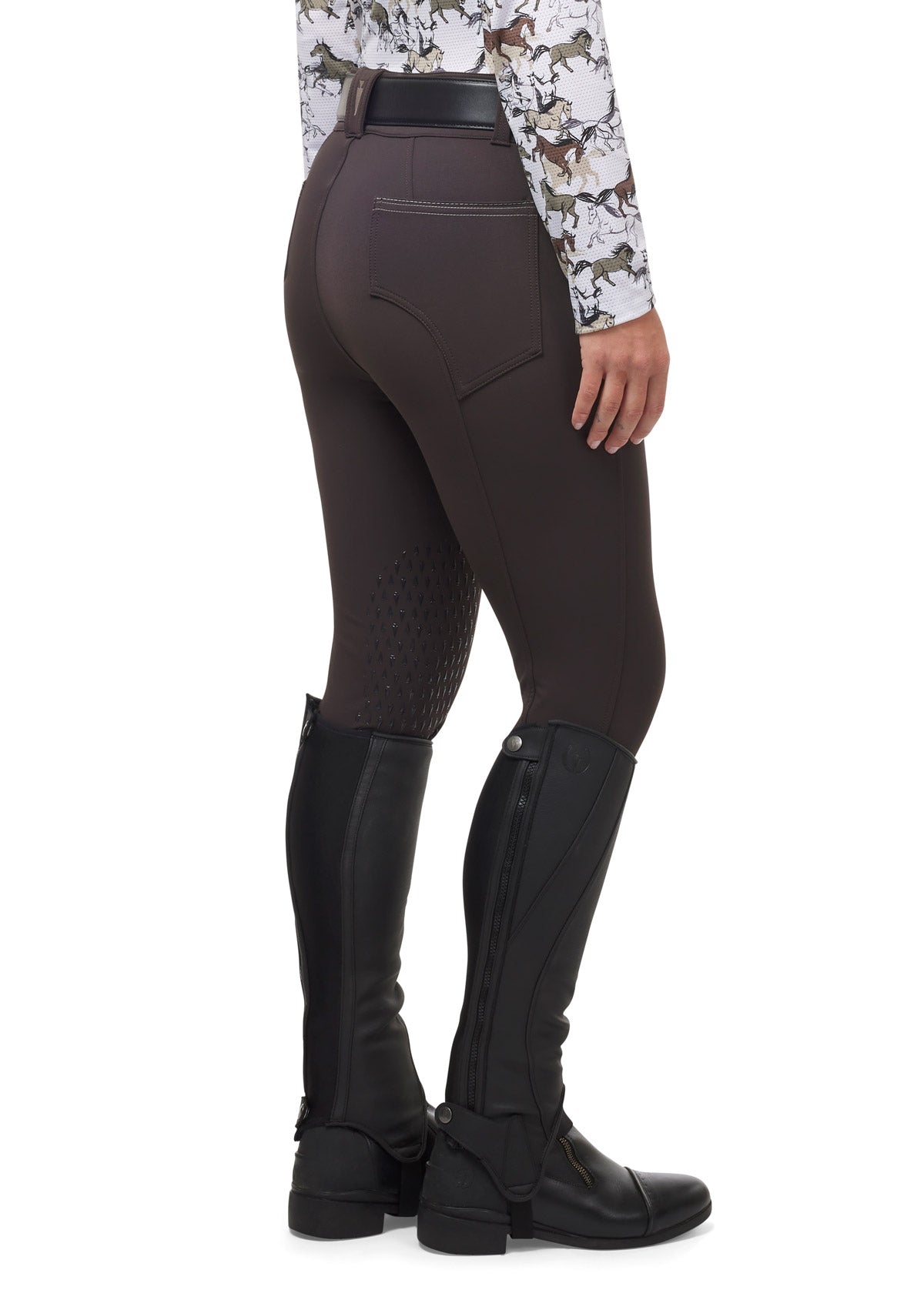 Side view of the Kerrits K-Flex™ Knee Patch Breech, displaying the structured yet flexible fabric and functional side pocket.