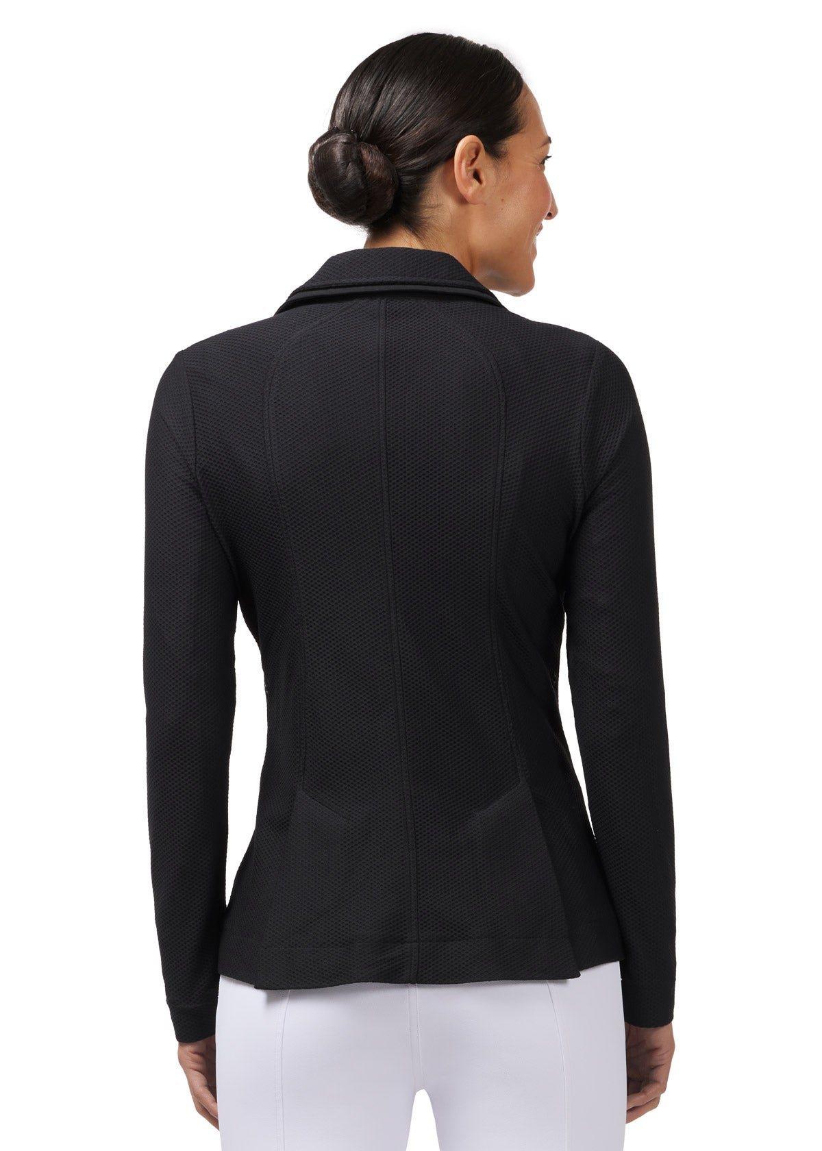 Back view of the Affinity® Aero Show Coat in black, showcasing the classic double-vent back design for enhanced mobility.