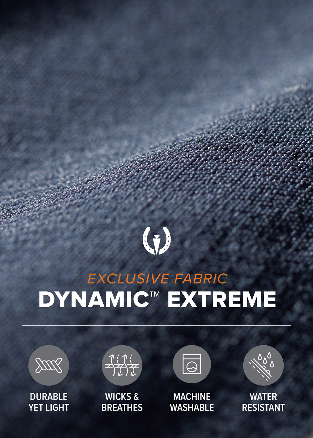 Close-up of the the durable Dynamic Extreme fabric in Navy, which is moisture-wicking and breathable.