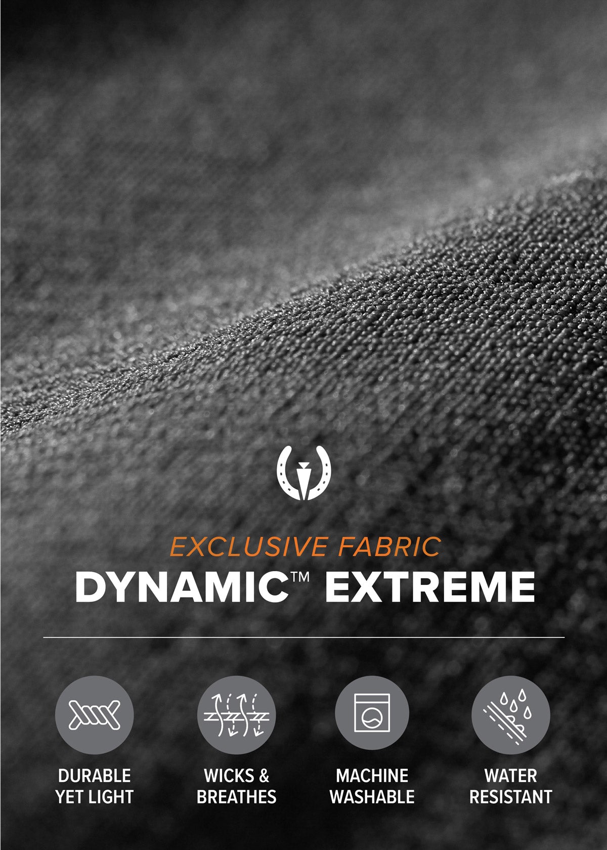 Close-up of the Dynamic Extreme fabric which is durable, wicks and breathes, water-resistant and machine washable.
