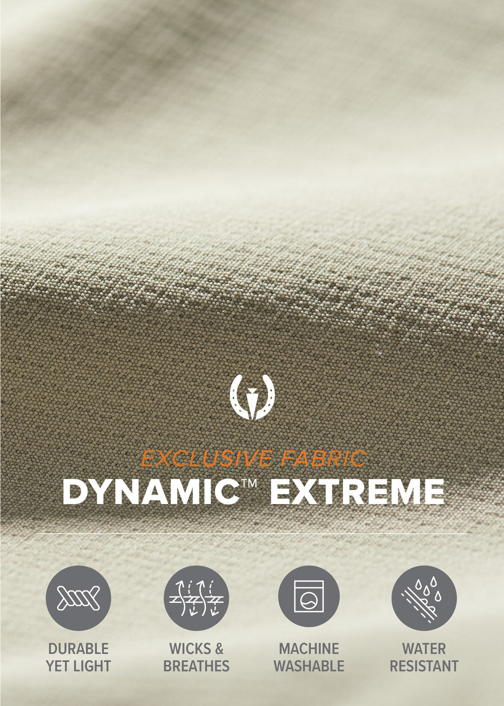 Close-up of the Dynamic Extreme fabric in Sand which is durable, wicks and breathes, water-resistant and machine washable.