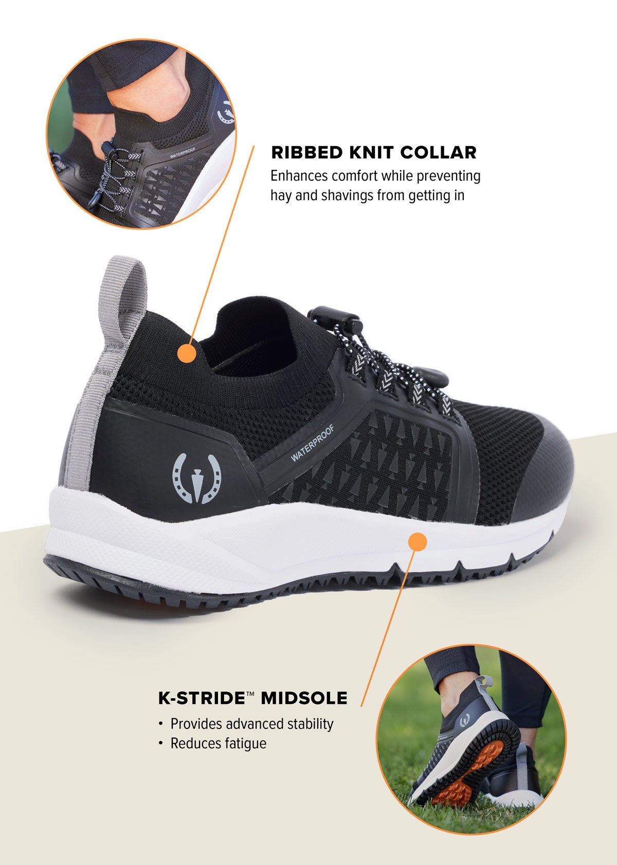 Back view of the Groundwork Waterproof Sneaker, showcasing the ribbed knit collar and K-Stride Midsole.