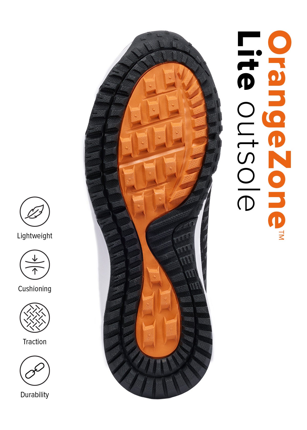 Bottom view of the Groundwork Waterproof Sneaker, highlighting the tread pattern of the OrangeZone™ Lite outsole for optimal traction.