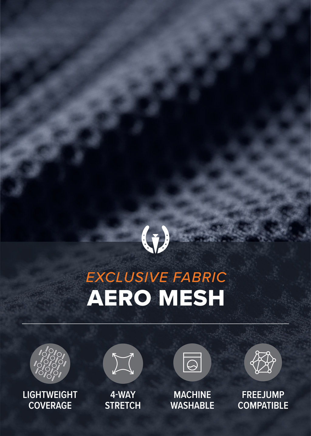 Detailed of the textured 'no-see' Aero Mesh fabric on the Affinity® Aero Show Coat, illustrating its lightweight and 4-way stretch.