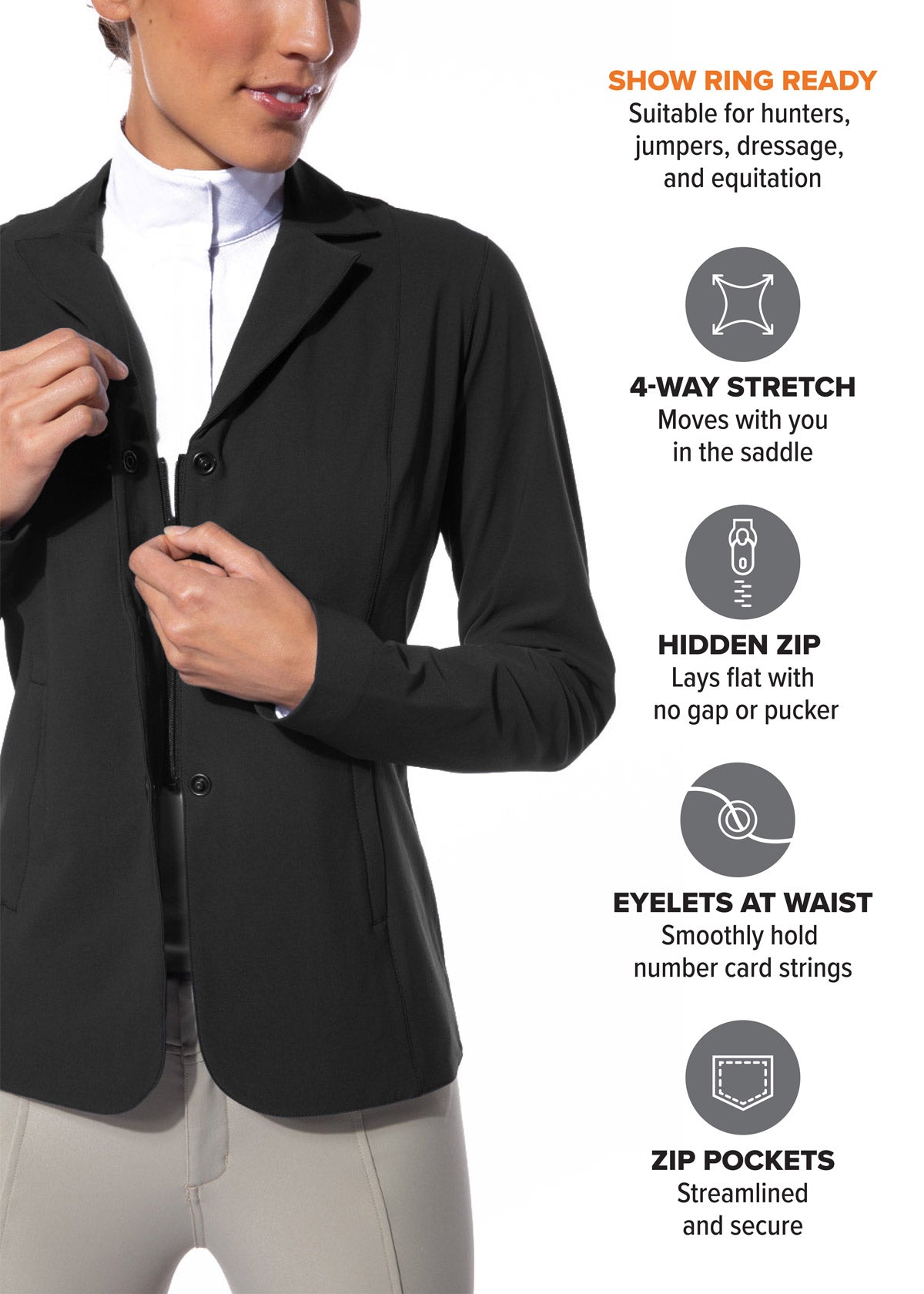 Detailed shot of the hidden front zipper beneath the snap closure, illustrating the smooth, pucker-free appearance