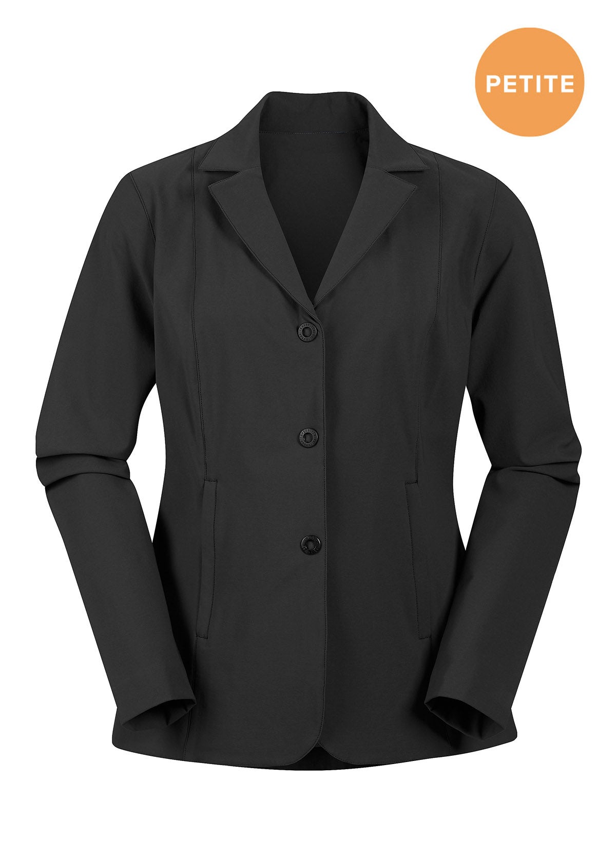Flat lay of the show coat, front side up, highlighting the three-snap design and classic styling