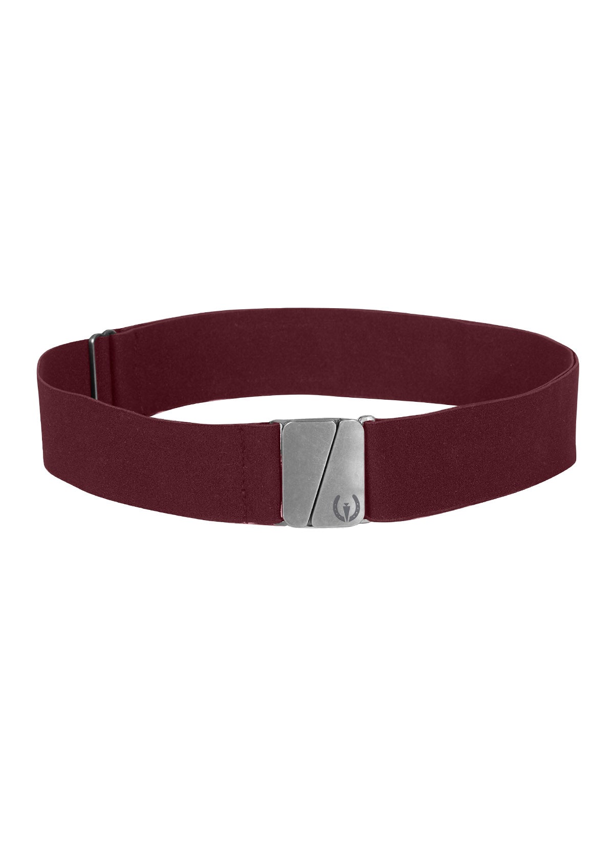Front view of the Kerrits Logo Stretch Belt in black, featuring a 1.5-inch wide elastic design with a square metal buckle adorned with the Kerrits logo
