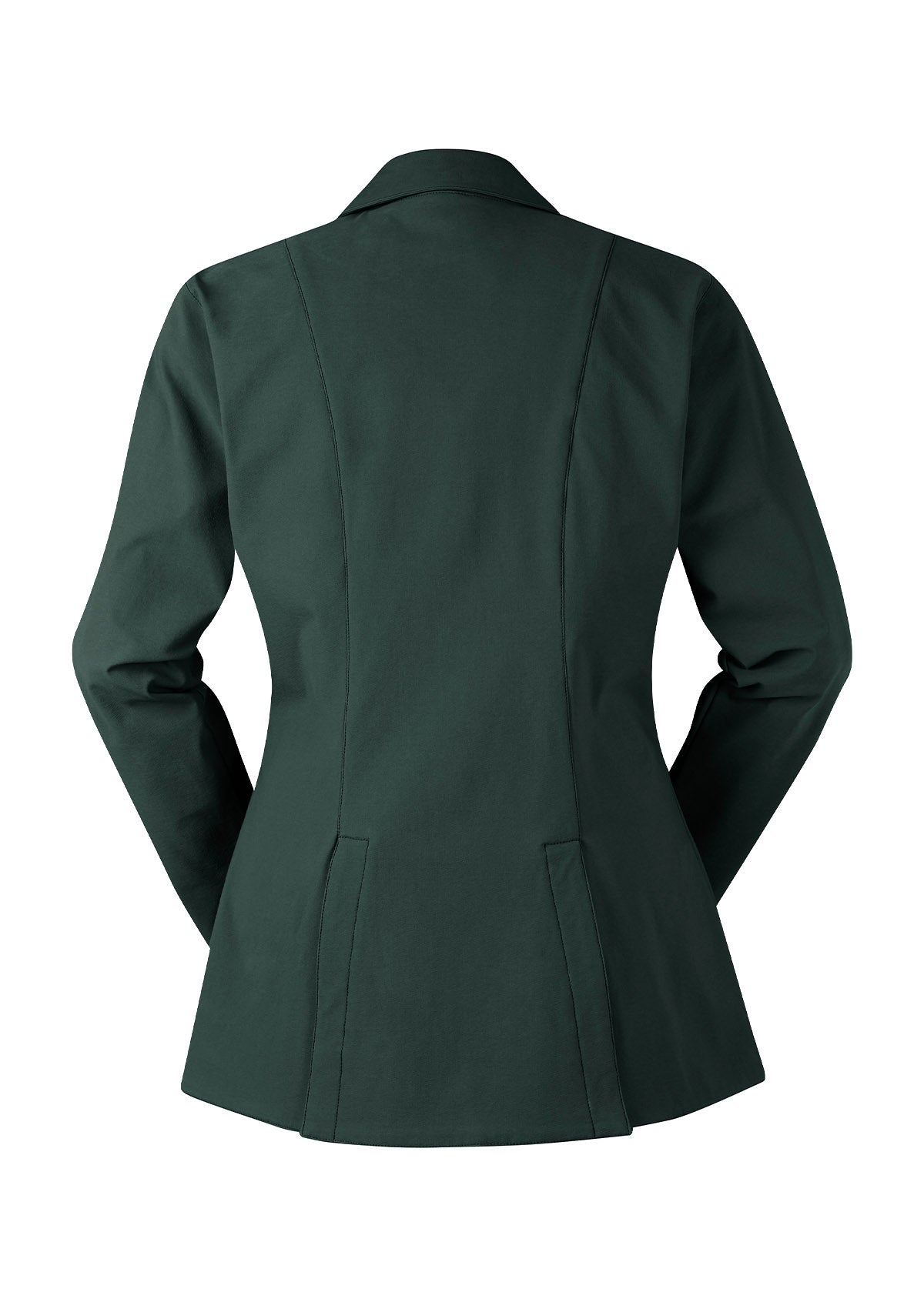 Back view of the Stretch Competitor Koat in green, displaying the two back vents and tailored fit