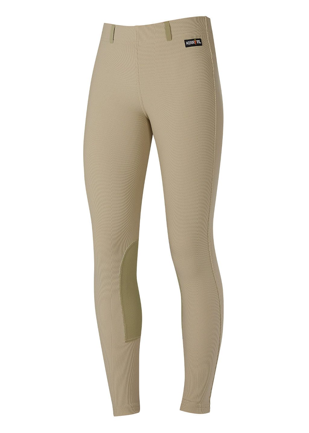 Side profile emphasizing the tight's mid-rise waistband and the sleek, show-ready appearance suitable for both schooling and competition