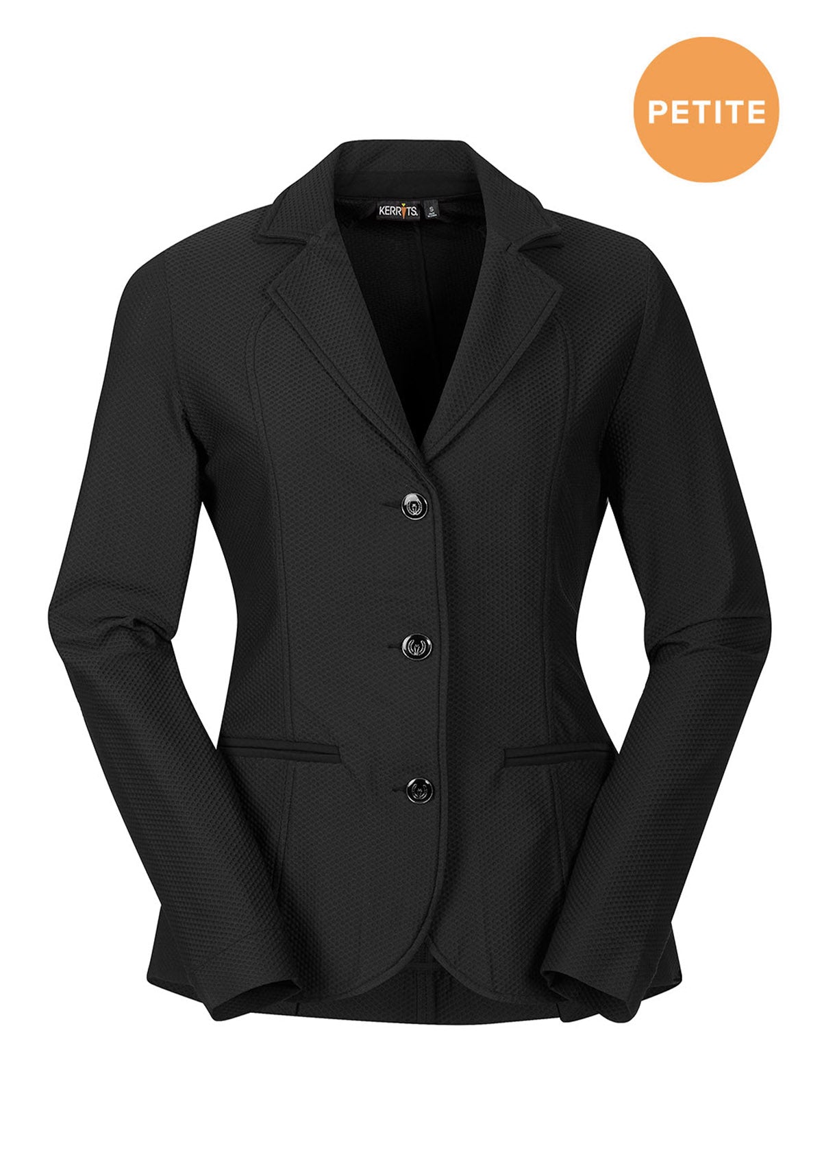 Flat lay of the show coat, front side up, showcasing the three-button closure and collar design