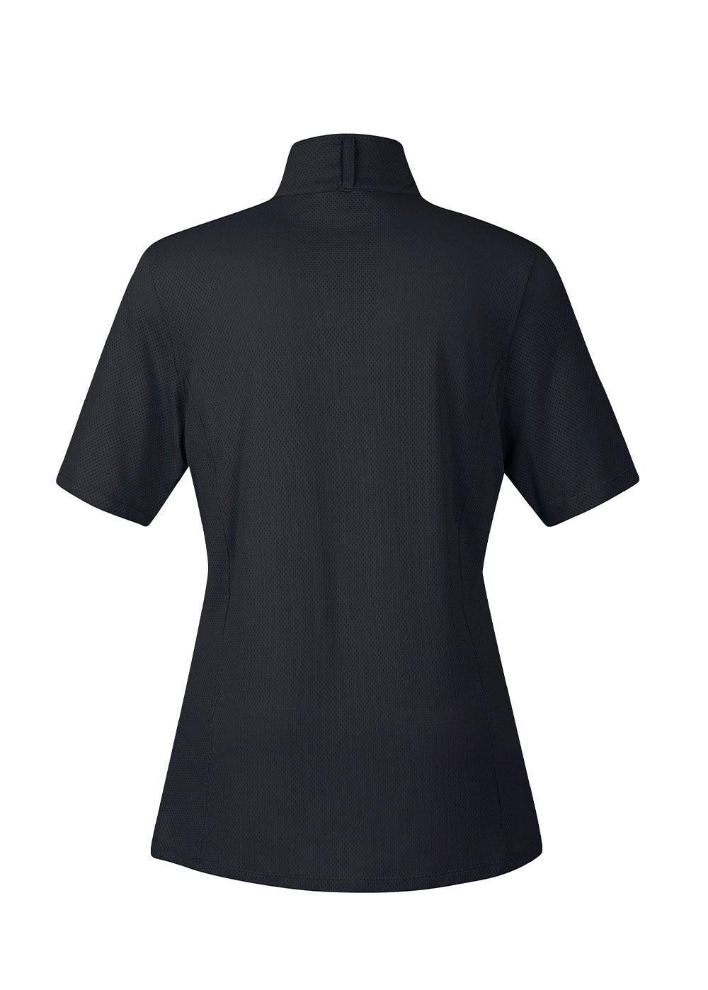 Flat lay of the Kerrits Ice Fil® Lite Short Sleeve Riding Shirt, showing the back profile with equestrian hem.