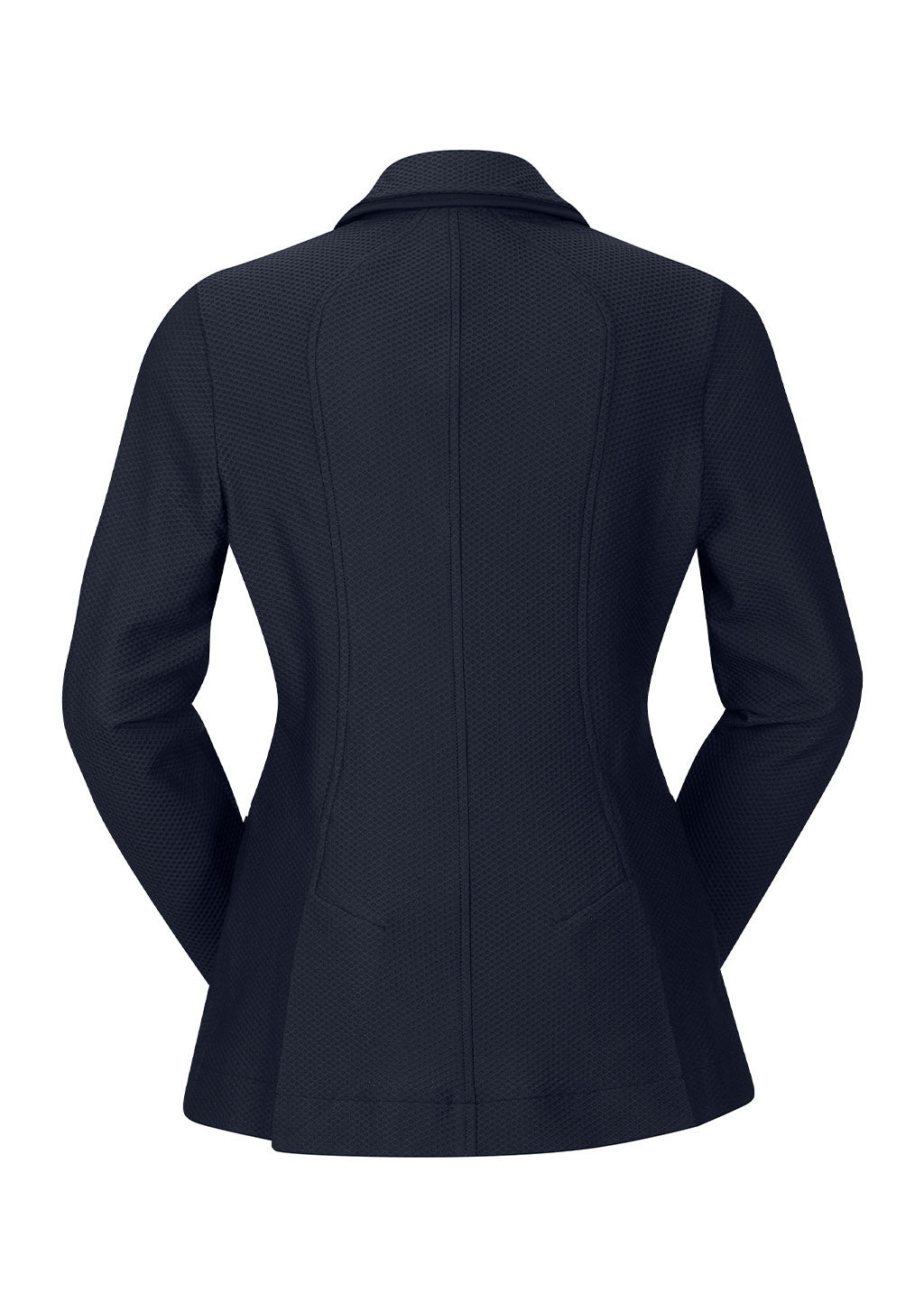 Flat lay, back side up, highlighting the coat's structure and tailoring