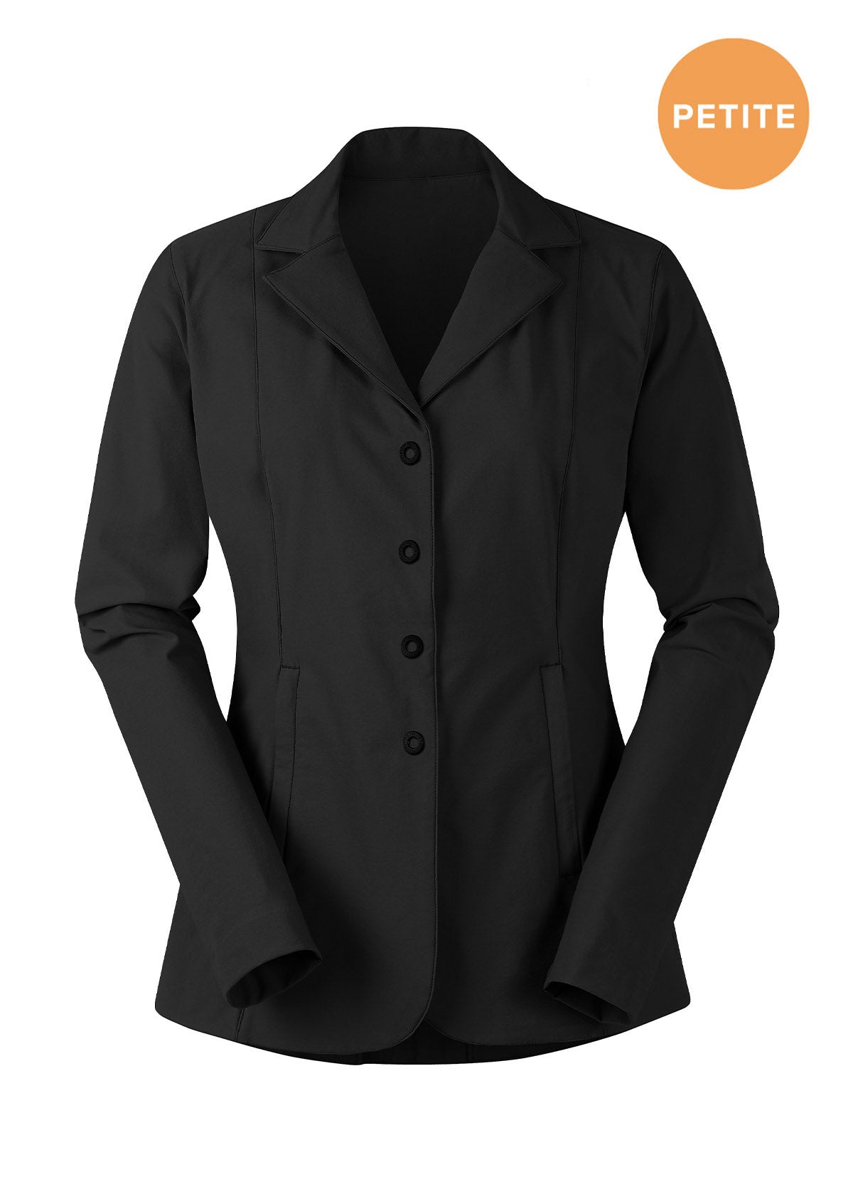 Flat lay of the show coat, front side up, highlighting the four-snap design and classic styling