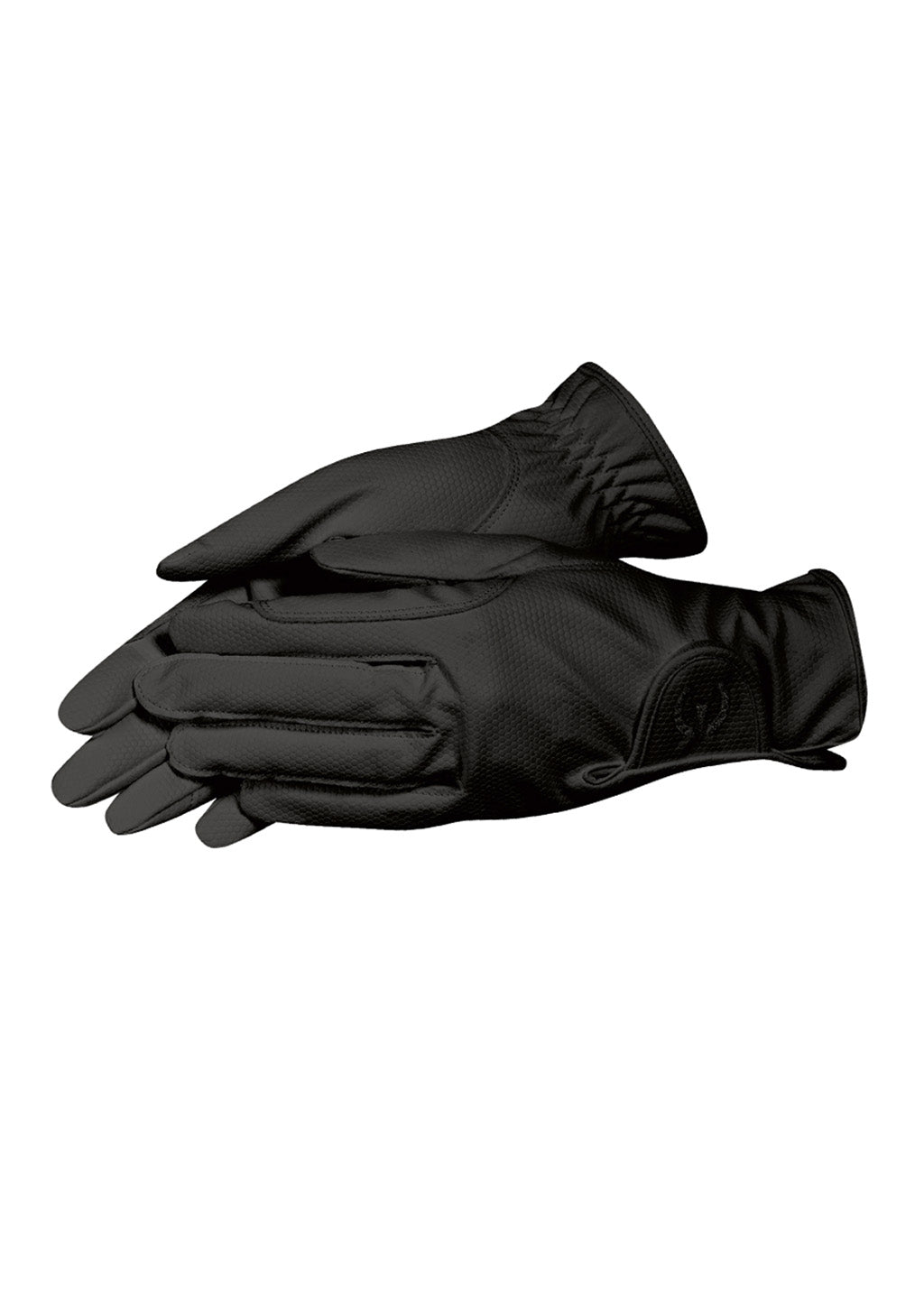 Flat lay of the Kerrits Grip Lite Gloves in black, presenting the front profile with clean lines and minimalist design.