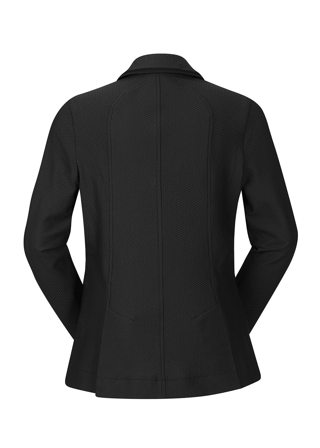 Back view showing the double-vent design, enhancing mobility and providing a polished look