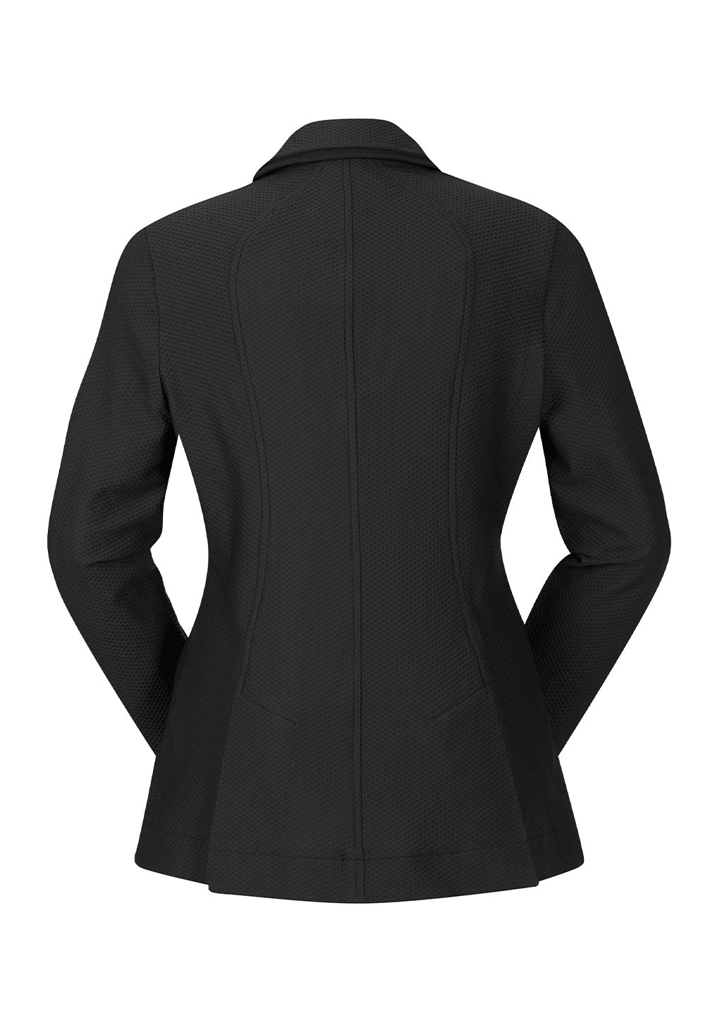Flat lay, back side up, highlighting the coat's structure and tailoring