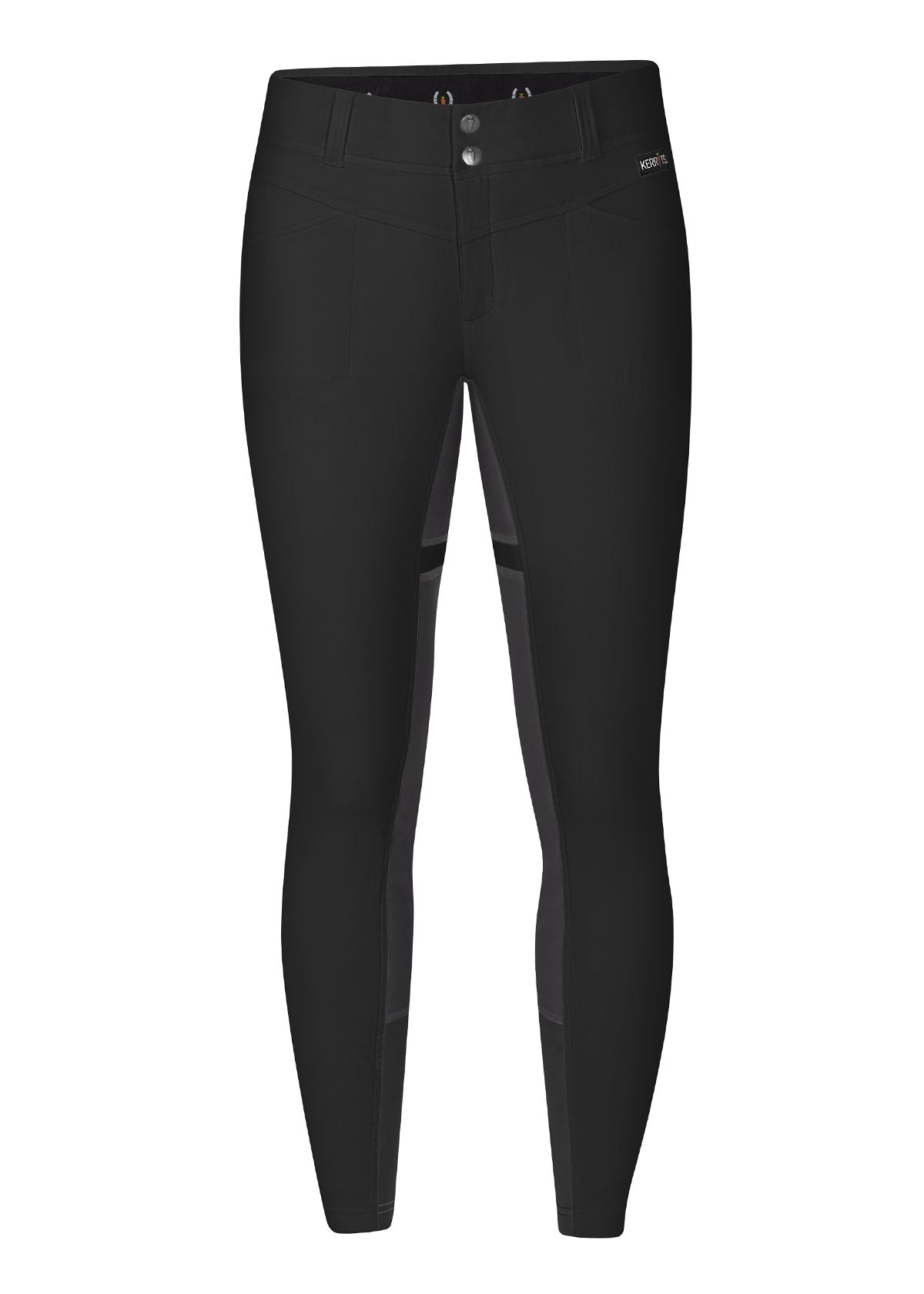 Front view of the Kerrits Petite Crossover II Full Seat Breech, showcasing the tailored fit and two-snap front closure