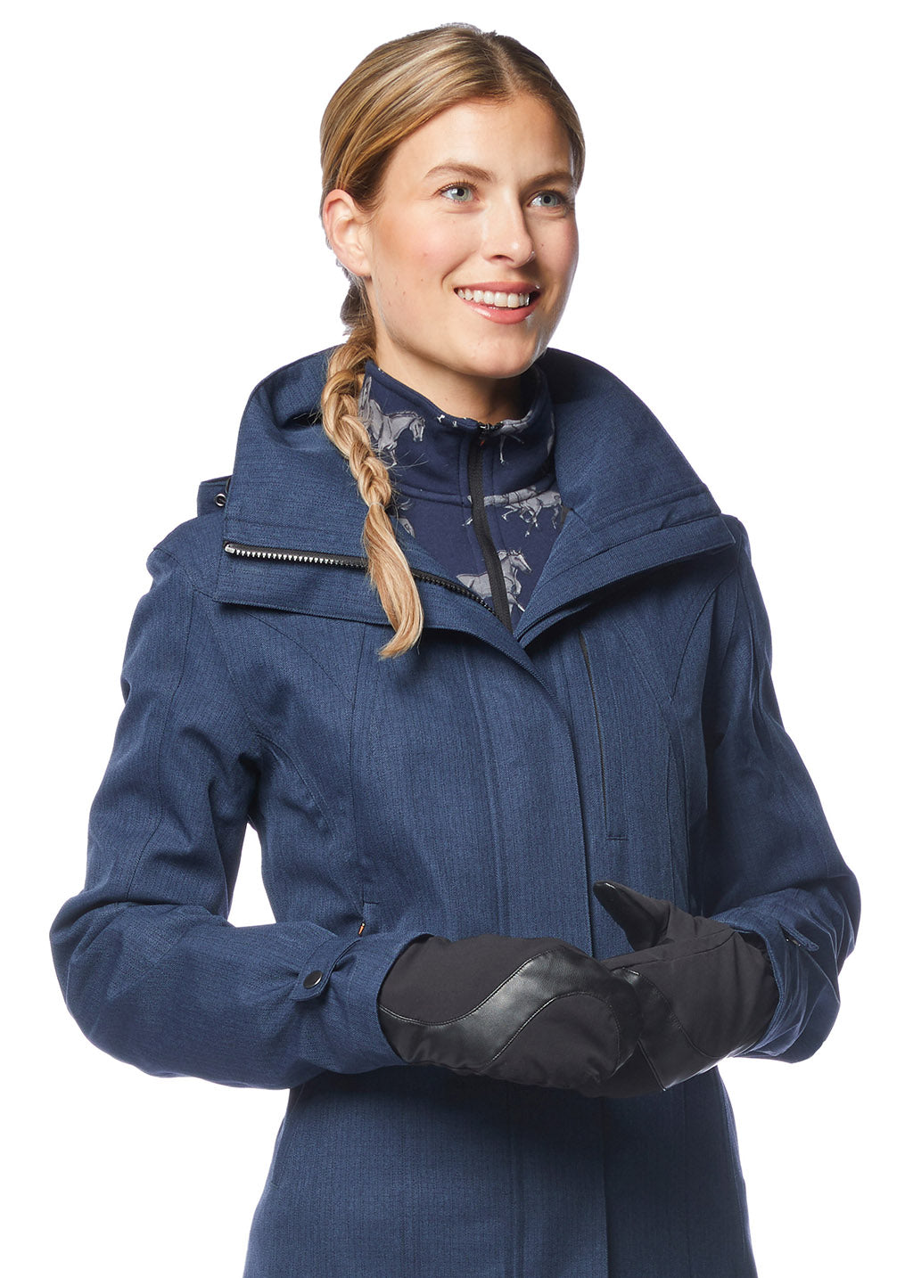Individual wearing Kerrits Coach's Mitten with a Kerrits Coach's Coat for a full look a coach would love.