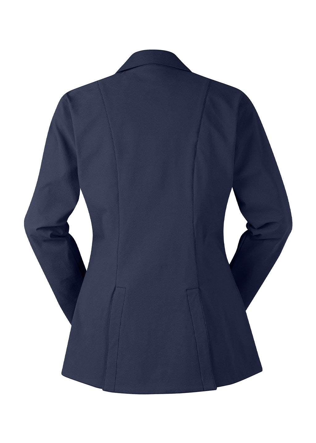 Back view of the Stretch Competitor Koat in navy, displaying the two back vents and tailored fit