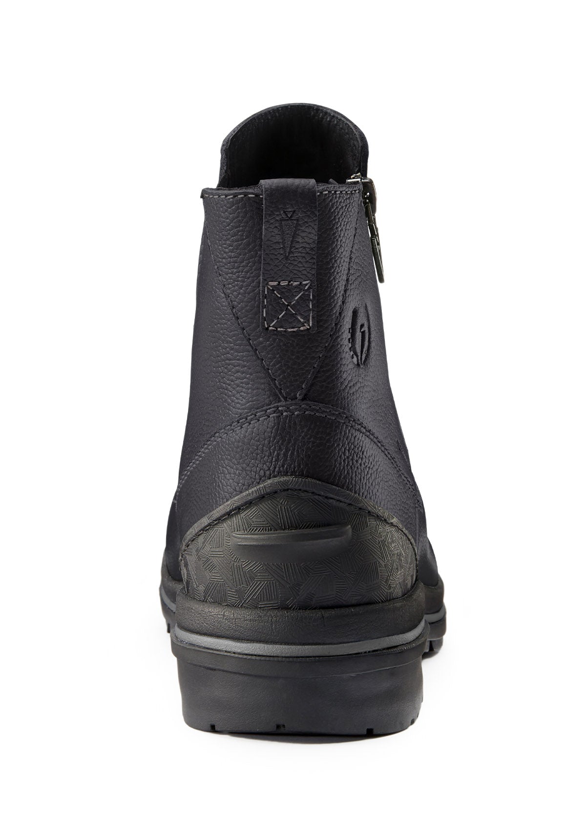 Back view of Woodstock Waterproof Barn Boot in black, displaying SpurSync™ molded heel and 1-inch heel suitable for riding