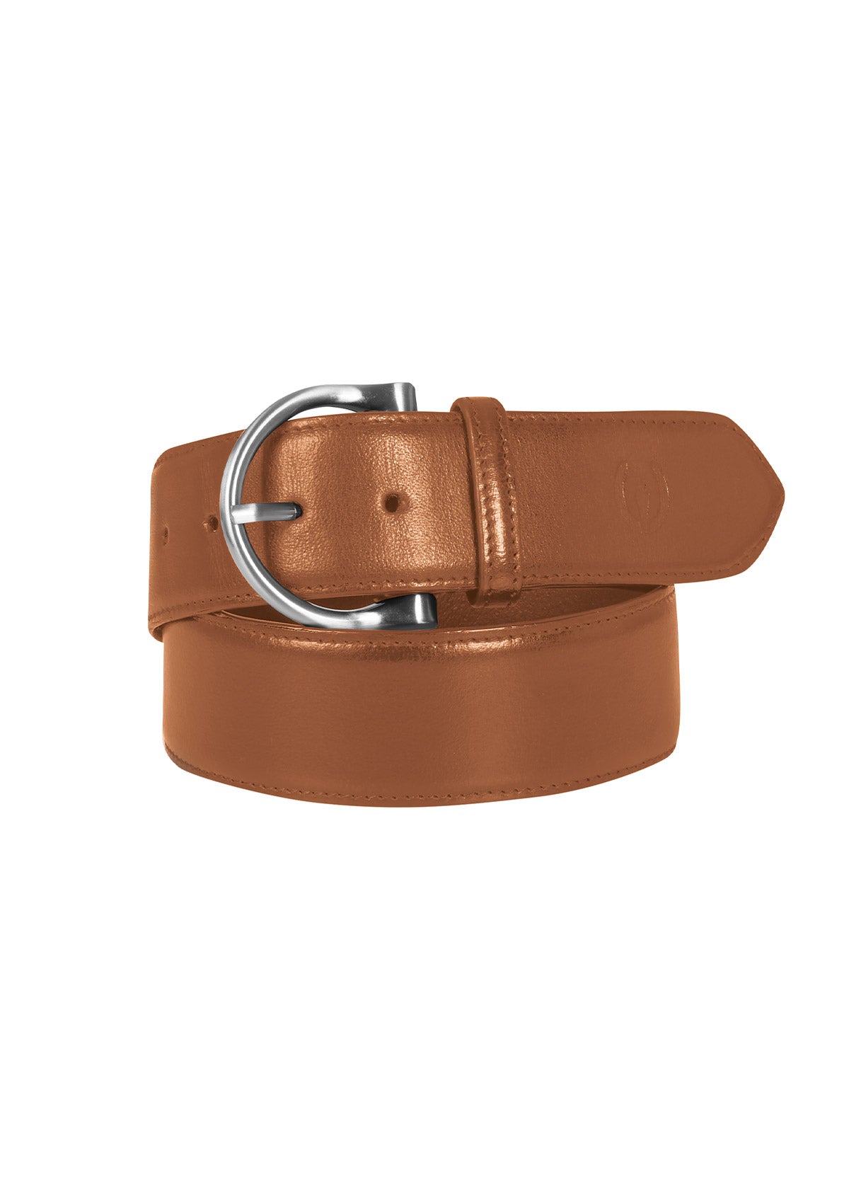 Simple D Leather Belt rolled into a compact coil, emphasizing its soft and supple leather material