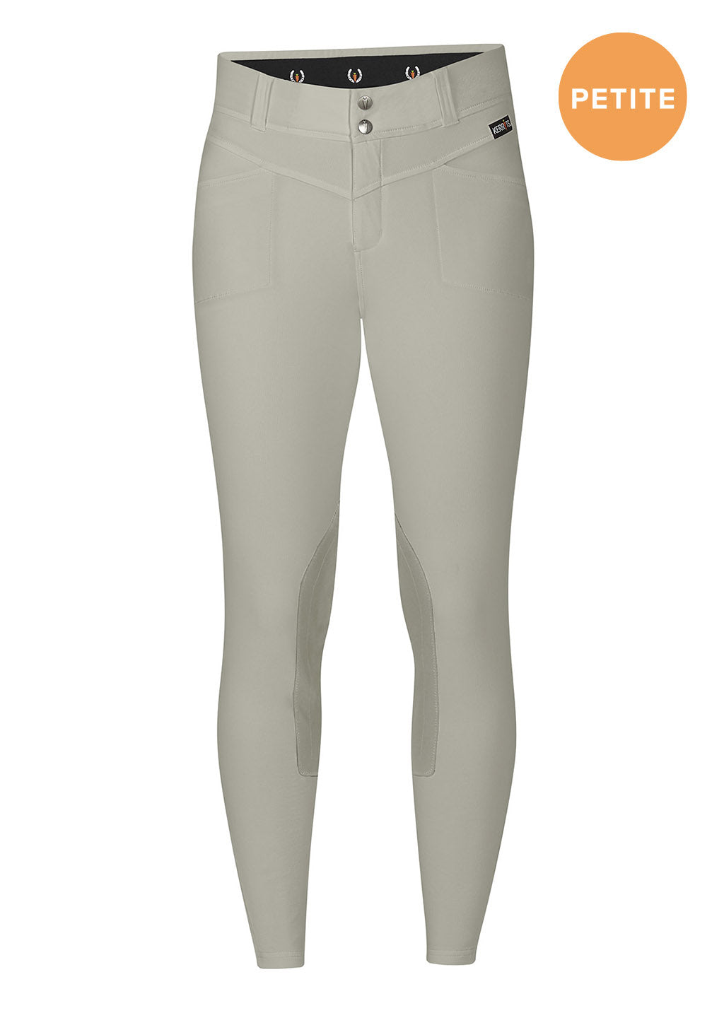 Front view of the Kerrits Petite Crossover II Knee Patch Breech, showcasing the tailored fit and two-snap front closure