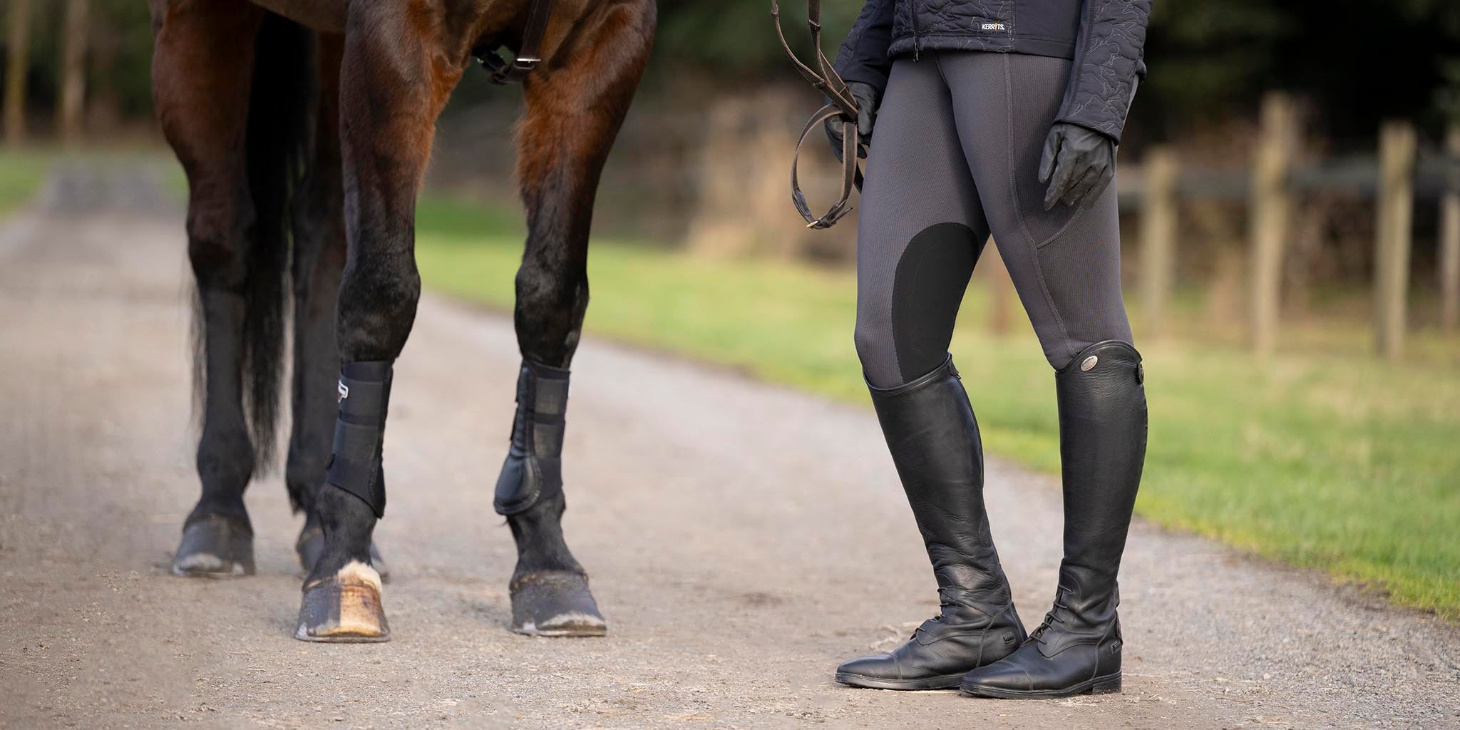 Woman Riding Horse in Kerrits Knee Patch Breeches