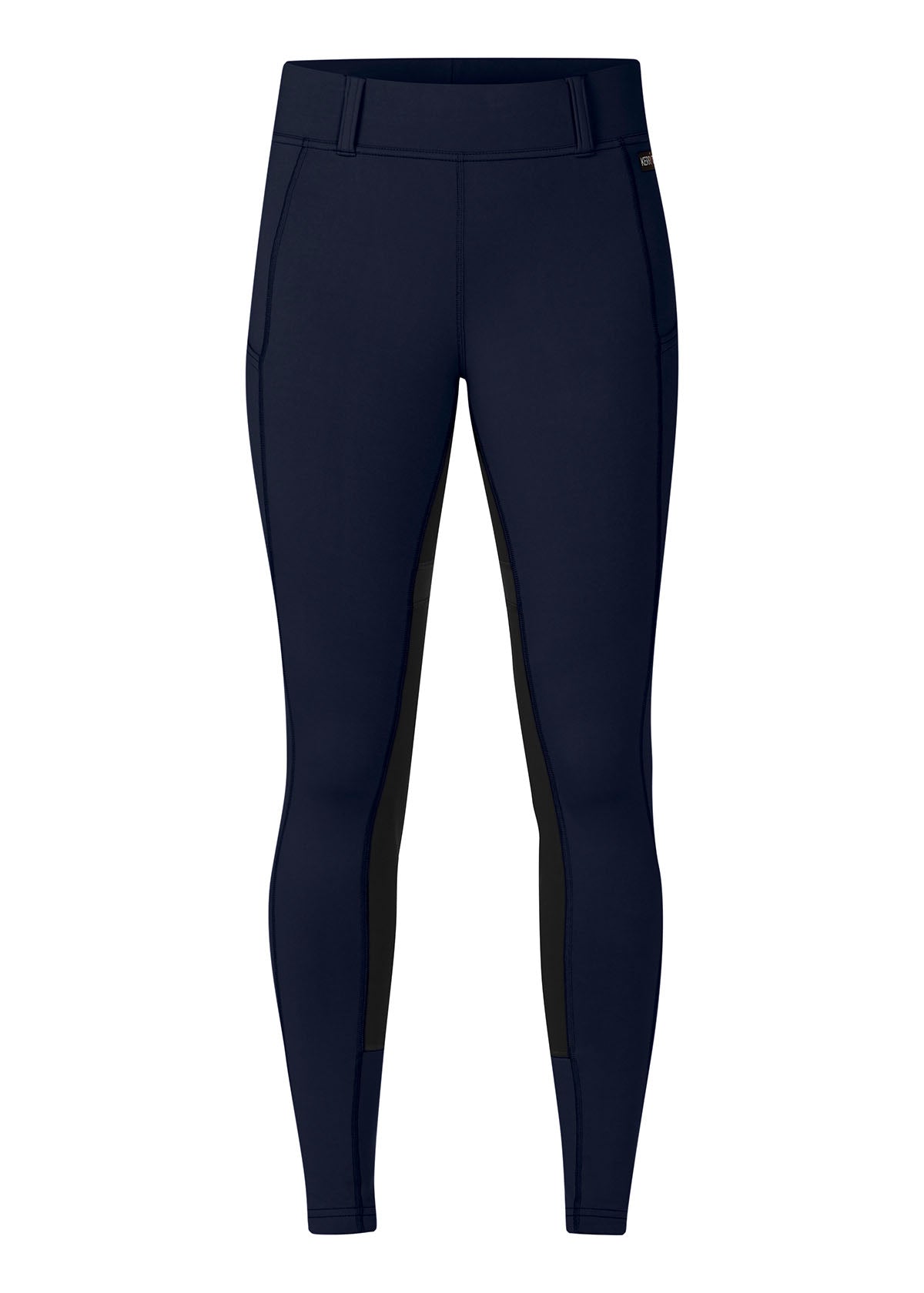 Flat lay of the Kerrits Flex 3.0 Full Seat Tight in Galaxy Blue, showing the front profile and waistband design.